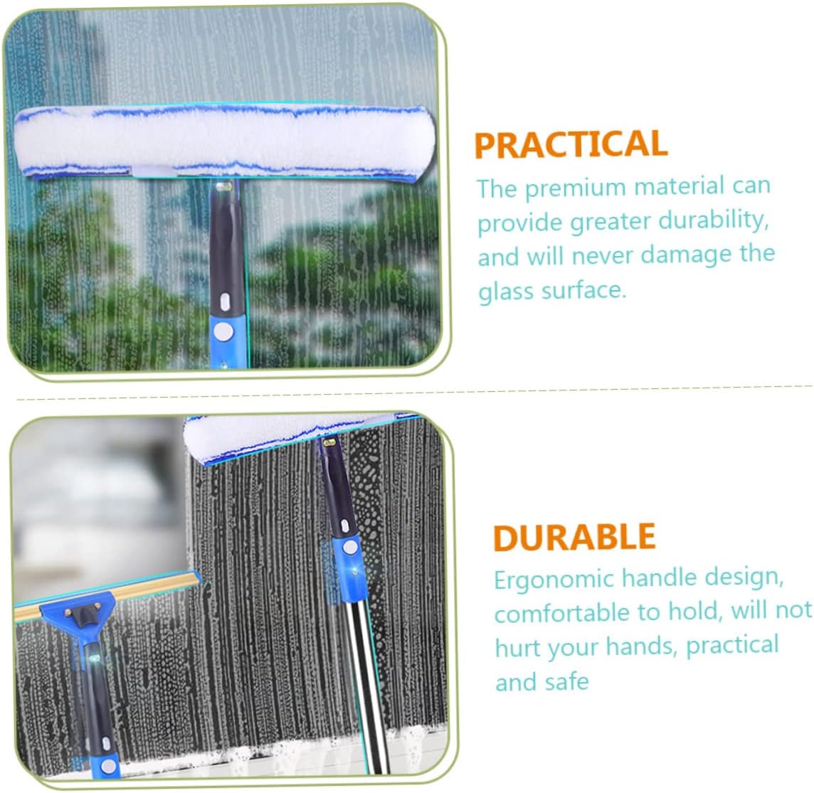 CALLARON 1set Ergonomic Handle Squeegee Cleaner Glass Cleaning Tool Car Window Wiper Window Door Cleaner Microfiber Pole Random Style