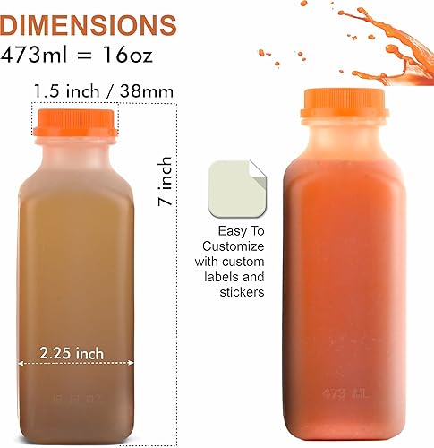 Miniatura 2 de EcoQuality [Paquete de 250] Botellas vacías de plástico para jugo con tapas a prueba de manipulaciones de 16 onzas, botellas de batidos, ideales