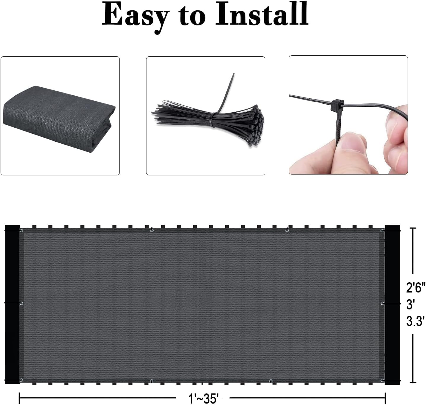 SUNLAX 3'x16' Dark Grey Balcony Privacy Screen Fence Windscreen Cover Fabric Shade Netting Mesh Cloth with Grommets UV Protection for Patio, Backyard, Porch, Railing Shield 90% (We Make Custom Sizes)