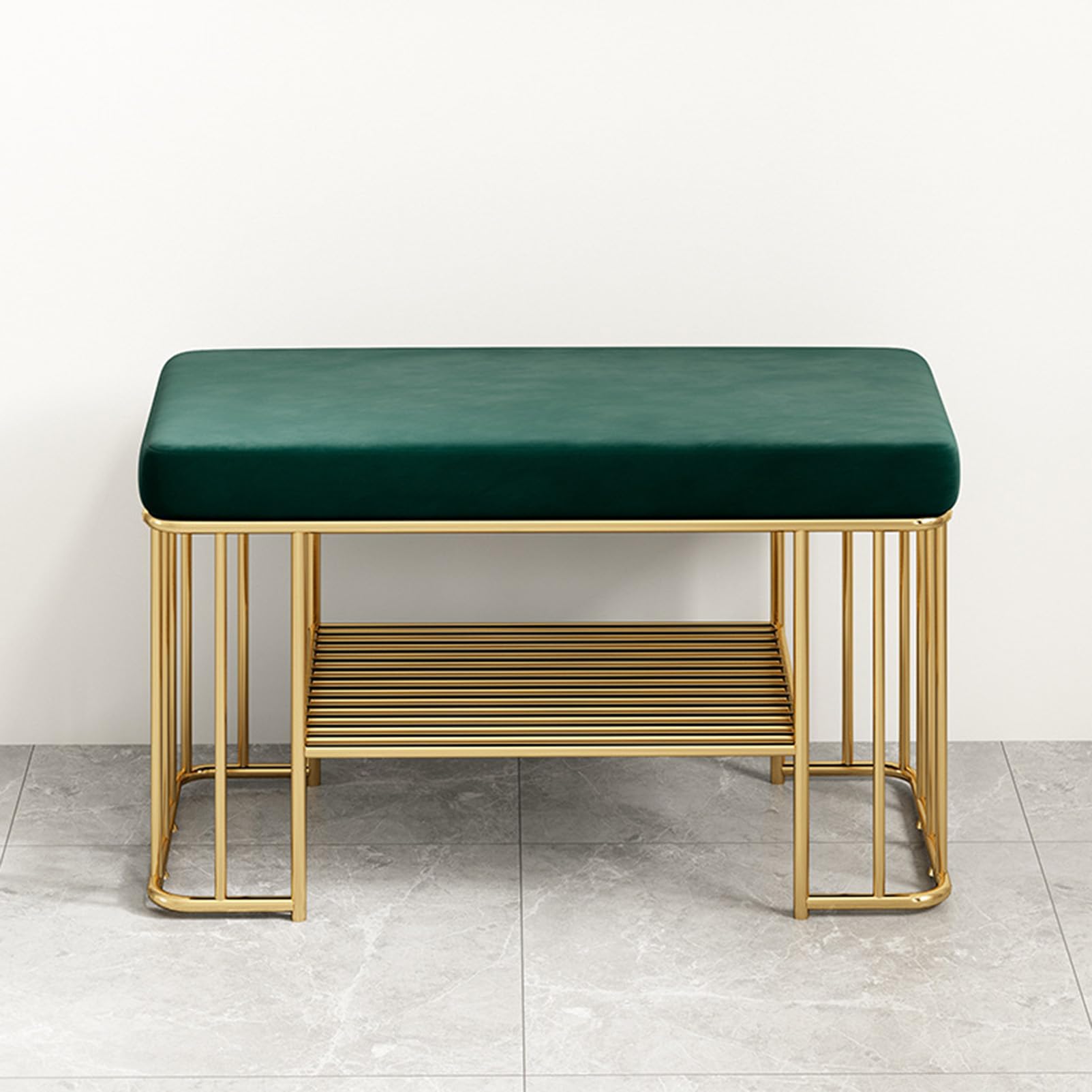 GDMDPTE Velvet Upholstered Shoe Storage Bench 2-Tier Entryway Shoe Rack with Gold Frame Stylish Hallway nizer Modern Shoe Bench for Home Entryway Decor