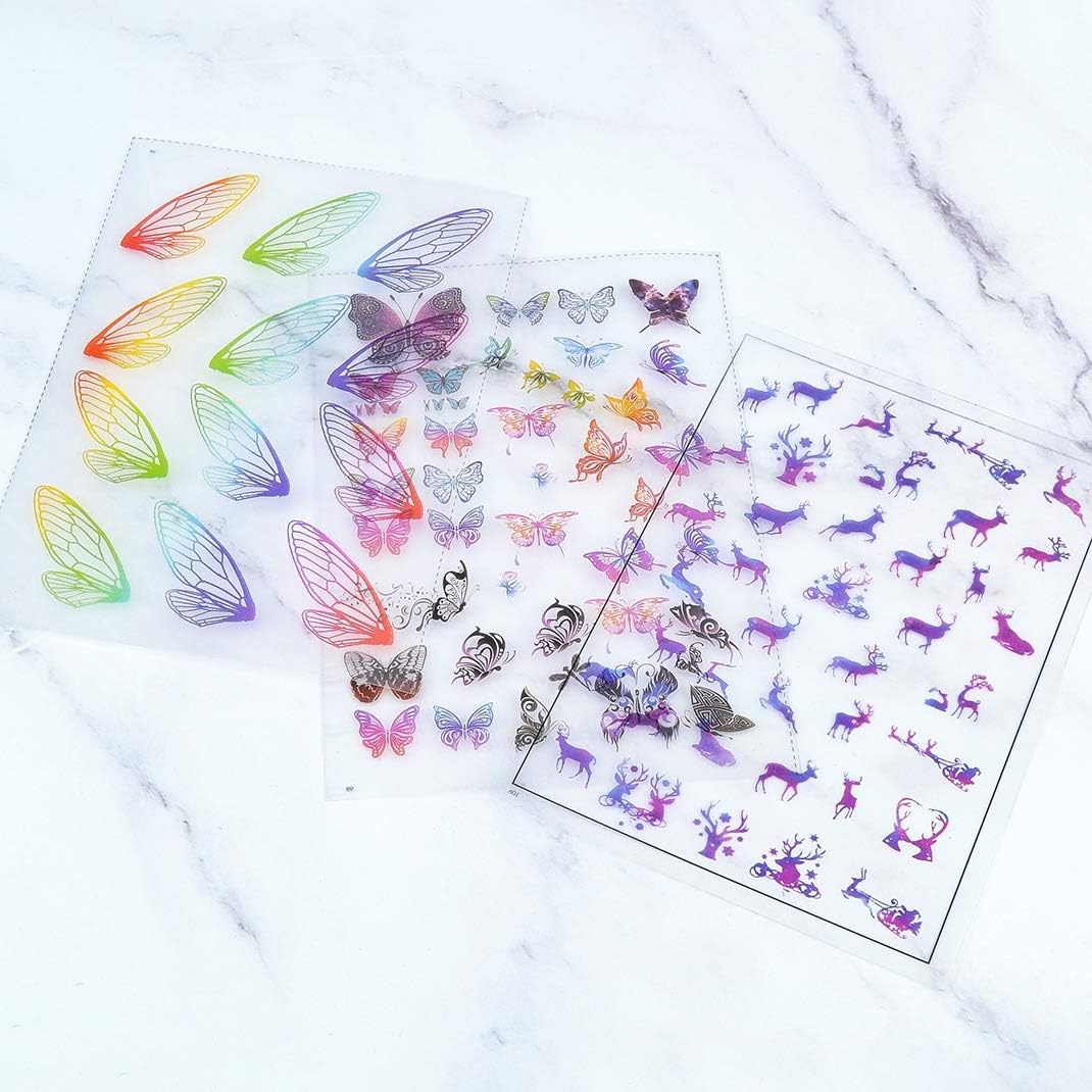 iSuperb 18 Sheets Resin Supplies Kit Clear Holographic Resin Stickers for Resin Mould Resin Filler for Resin Art (9 Resin Films Stickers) - Image 3