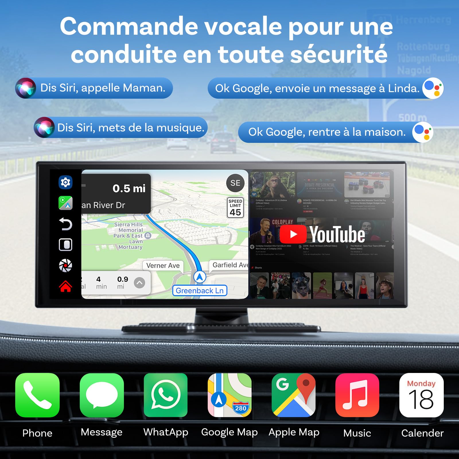OTTOCAST ScreenFlow, Écran CarPlay 11,4" Pouces,visionnage Youtube/Tiktok, CarPlay et Android Auto,carplay Voiture, écran Tactile 1920 x 720 Pixels, caméra de recul 1080p, Android 13 OS