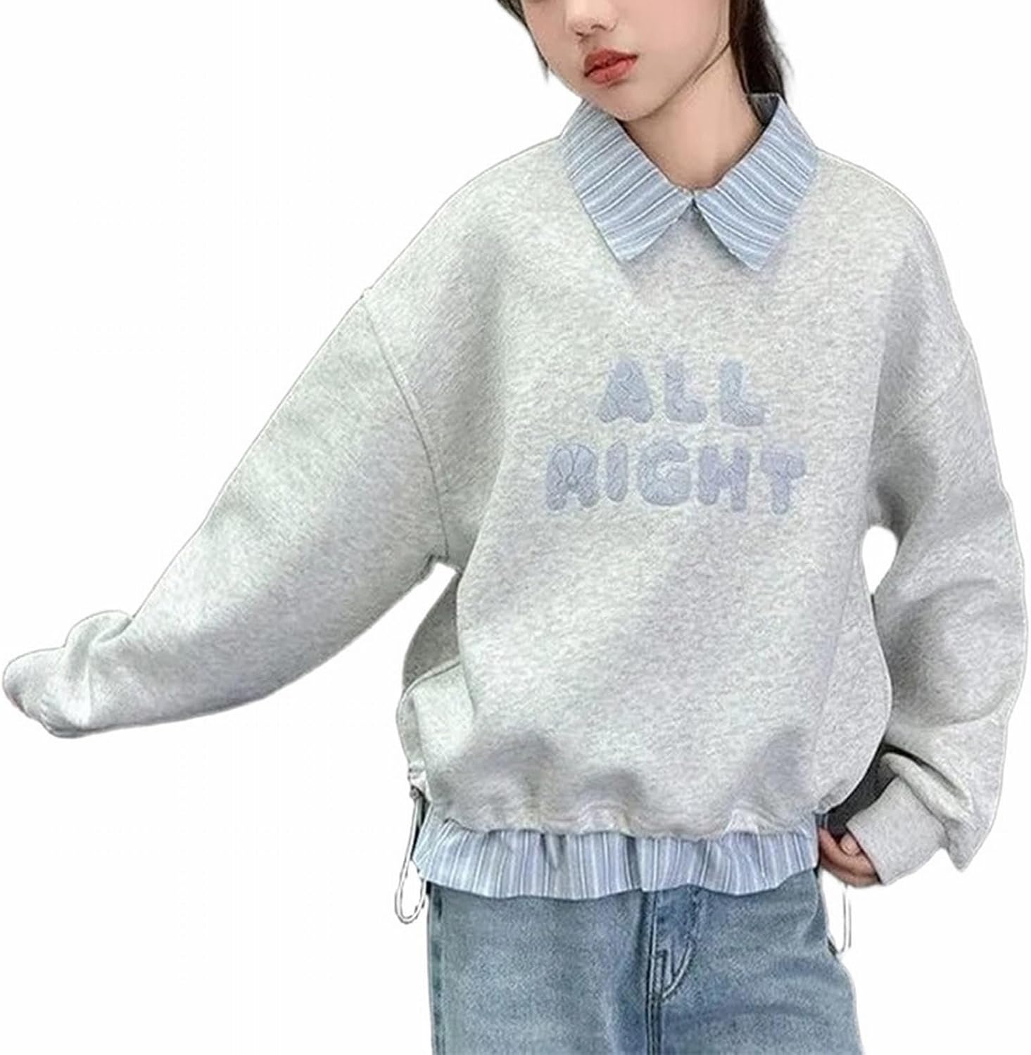 Oversized Sweatshirt for Girls Cute Letter Print Collared Hooded Pullover