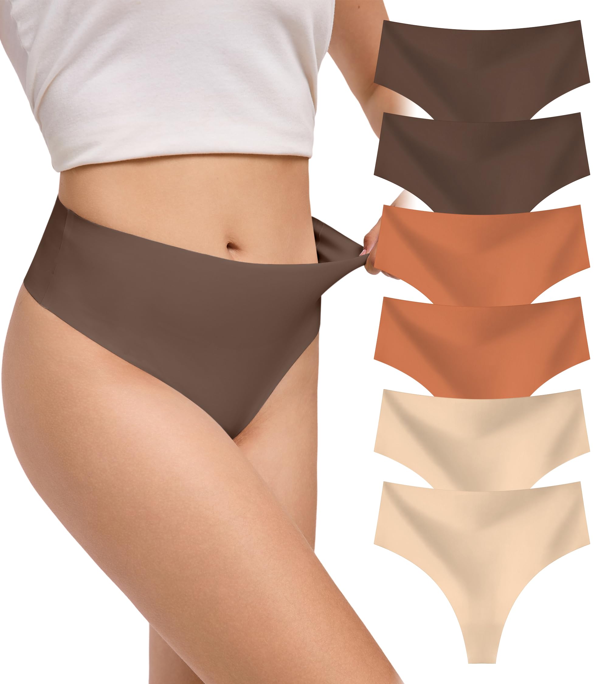 DEANGELMON Seamless G-string Thongs for Women - No Show Thong Underwear Low Rise Stretch Panties Workout Pack