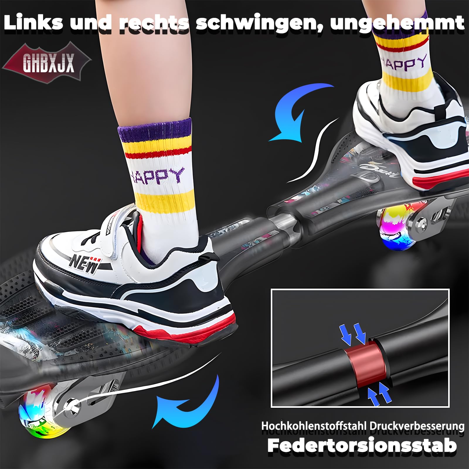 Profi Waveboard Kinder ab 10 Jahre mit ABEC-7, Street Surfing Waveboards Erwachsene, Snakeboard mit Anti-Rutsch Noppen, Skateboard für Mädchen und Junge, Bis 100kg, inkl. Tasche