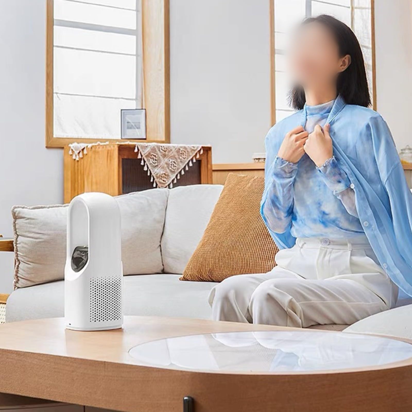 Ventilatore da scrivania senza pale, silenzioso ventilatore portatile da tavolo con oscillazione di 106°, display a LED e luce notturna, unità di raffreddamento per camera da letto e