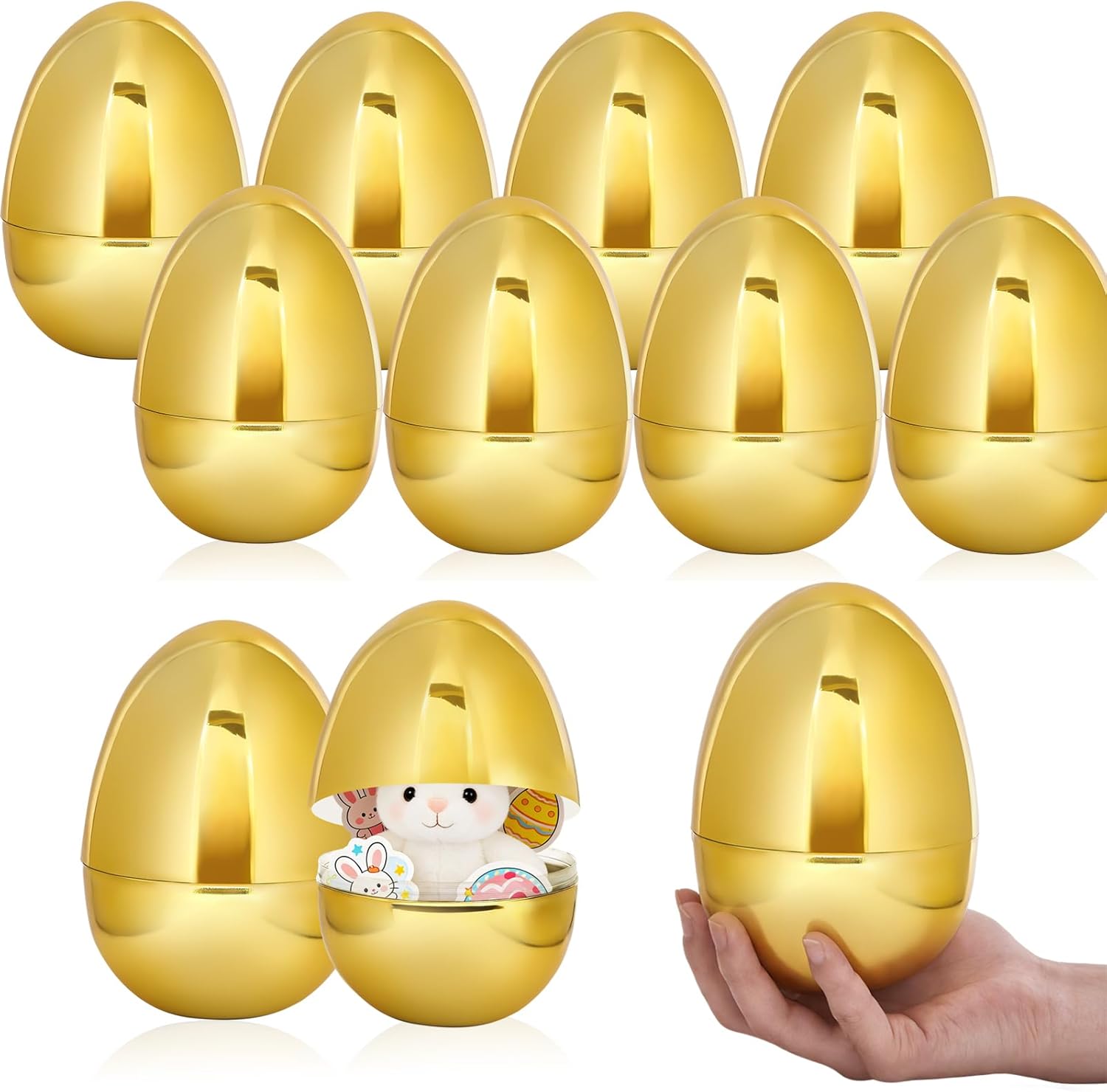 16 PCS Jumbo Gold Plastic Easter Eggs, 6 Inch Giant Metallic Golden Easter Eggs Fillable Large Empty Egg for Easter Hunt Basket Stuffers Fillers Classroom Prize Supplies