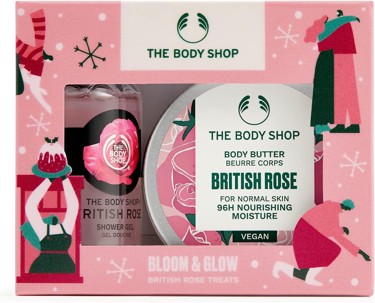 Bloom & Glow British Rose Treats Gift Set, Vegan Formula, Hydrating & Rejuvenating Skincare for All Skin Types, Floral, 2 Items