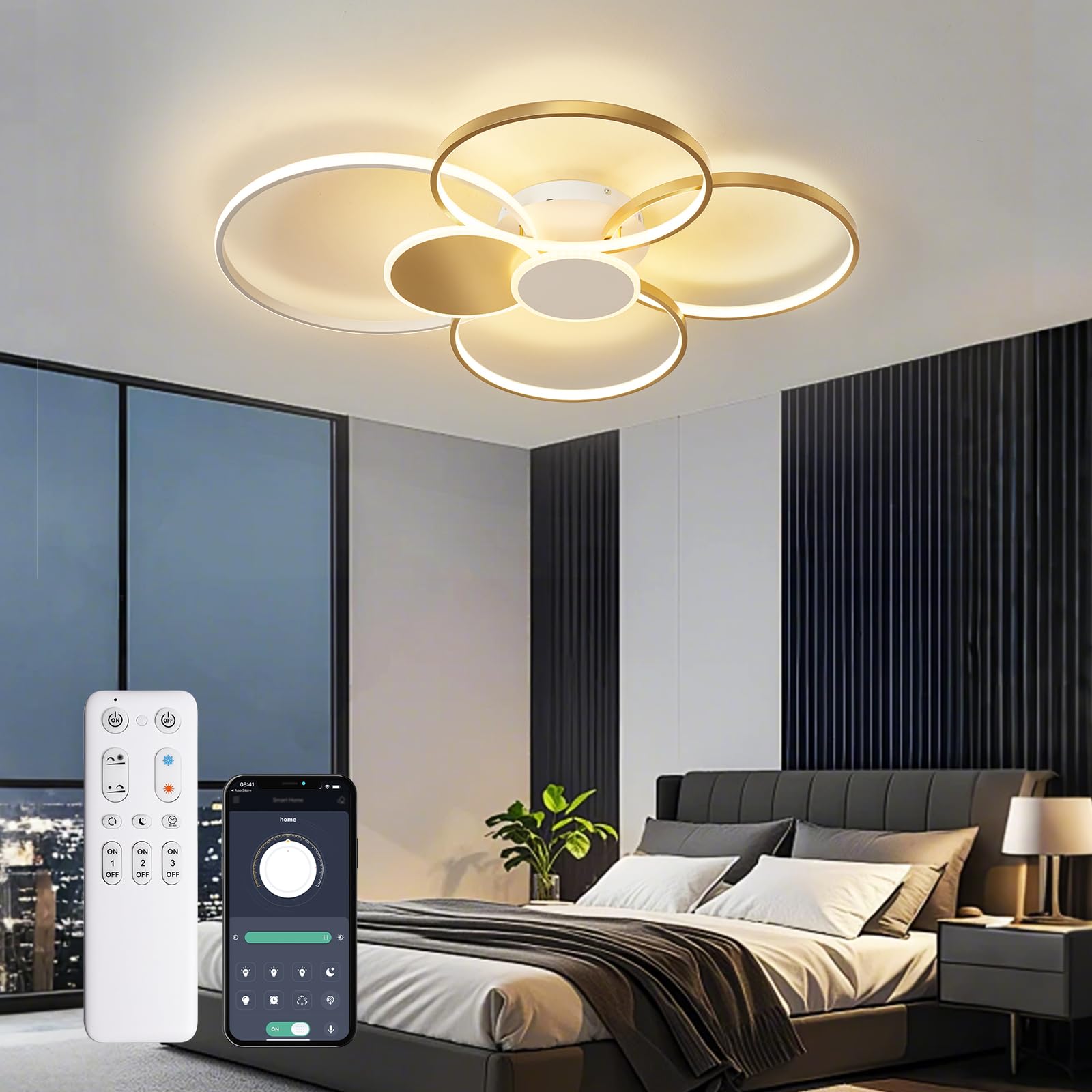 RRBEST LED Dimmerabile lampadario soggiorno, PLampada Da Soffitto con telecomando,Applica A Decorativa Soggiorno Camera Da Letto Cucina E Ufficio