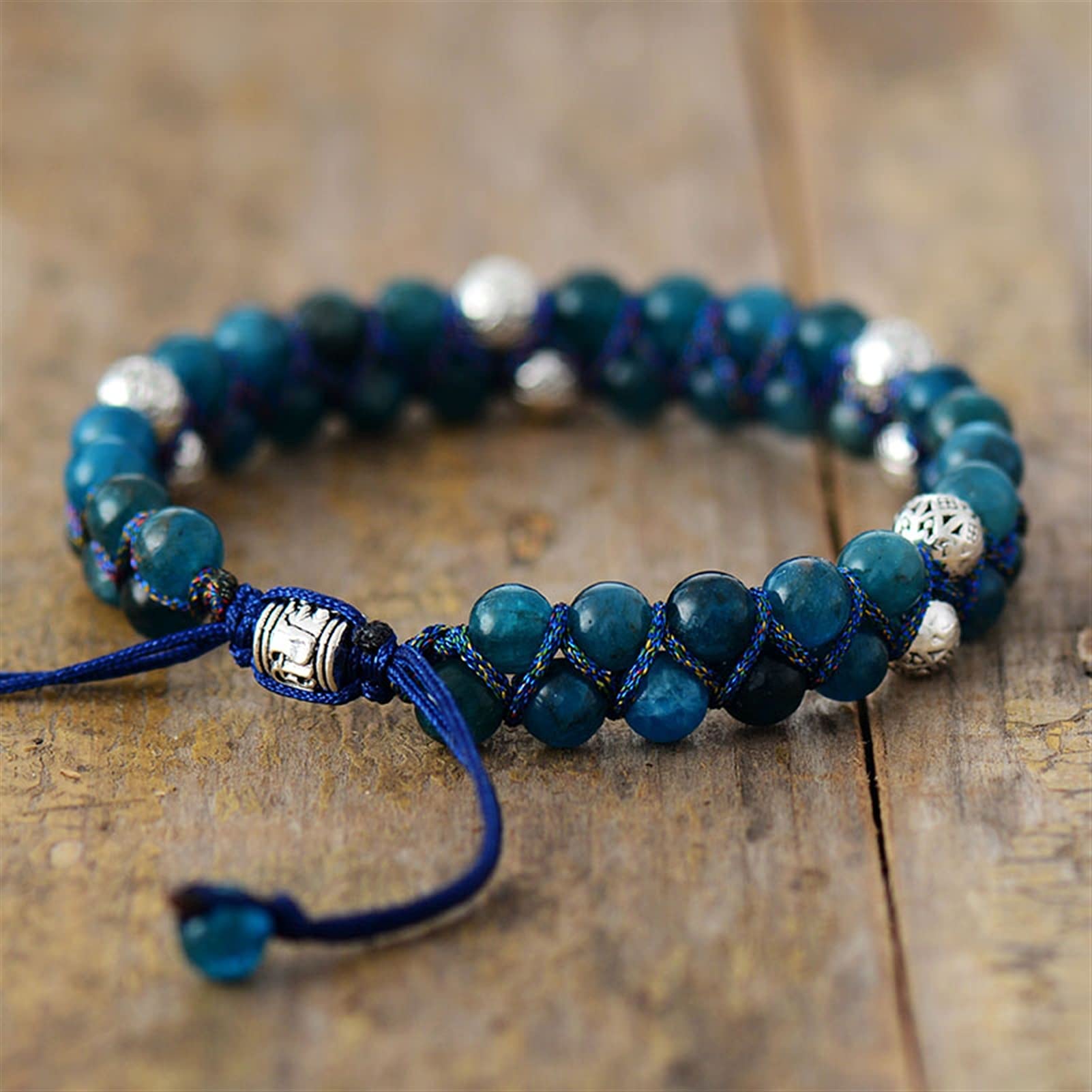 Pulsera de Piedra Natural Pulseras 6MM Apatita Amantes de la Amistad Trenzados Parejas Pulsera Brazaletes de macramé Pulsera Joyería Pulsera Joyería