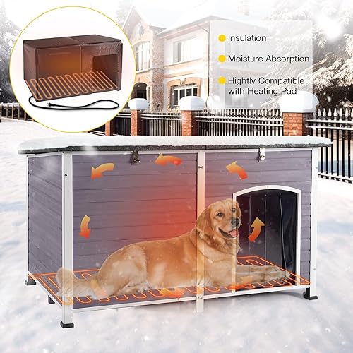 Miniatura 3 de Aivituvin Casa para Perros Calefaccionada para Exteriores 59" Extra Grande Perrera para Perros Aislada con Forro Aislante y Sistema de Calefacción