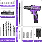 Purple 12V Perceuse sans fil, kit de conduite électrique,3/8-Inch Chuck sans clé, vitesse variable, avec ensemble de perceuses pour la maison DIY
