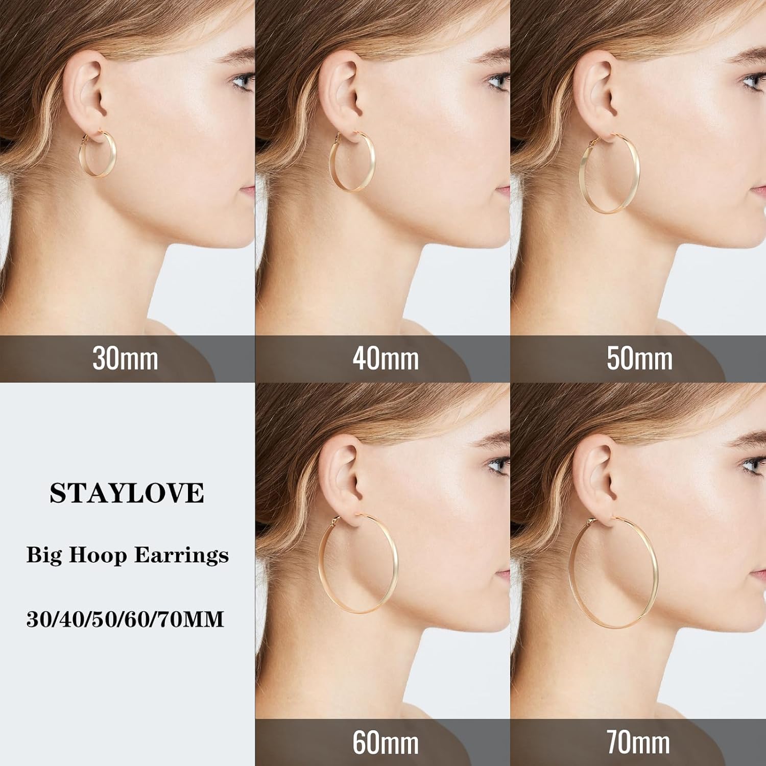 Flat Big Gold Hoop Earrings for Women 14K Real Gold Plated 925 Sterling Silver Post Hypoallergenic 5mm Wide Large Hoop Earrings for Women - Image 4