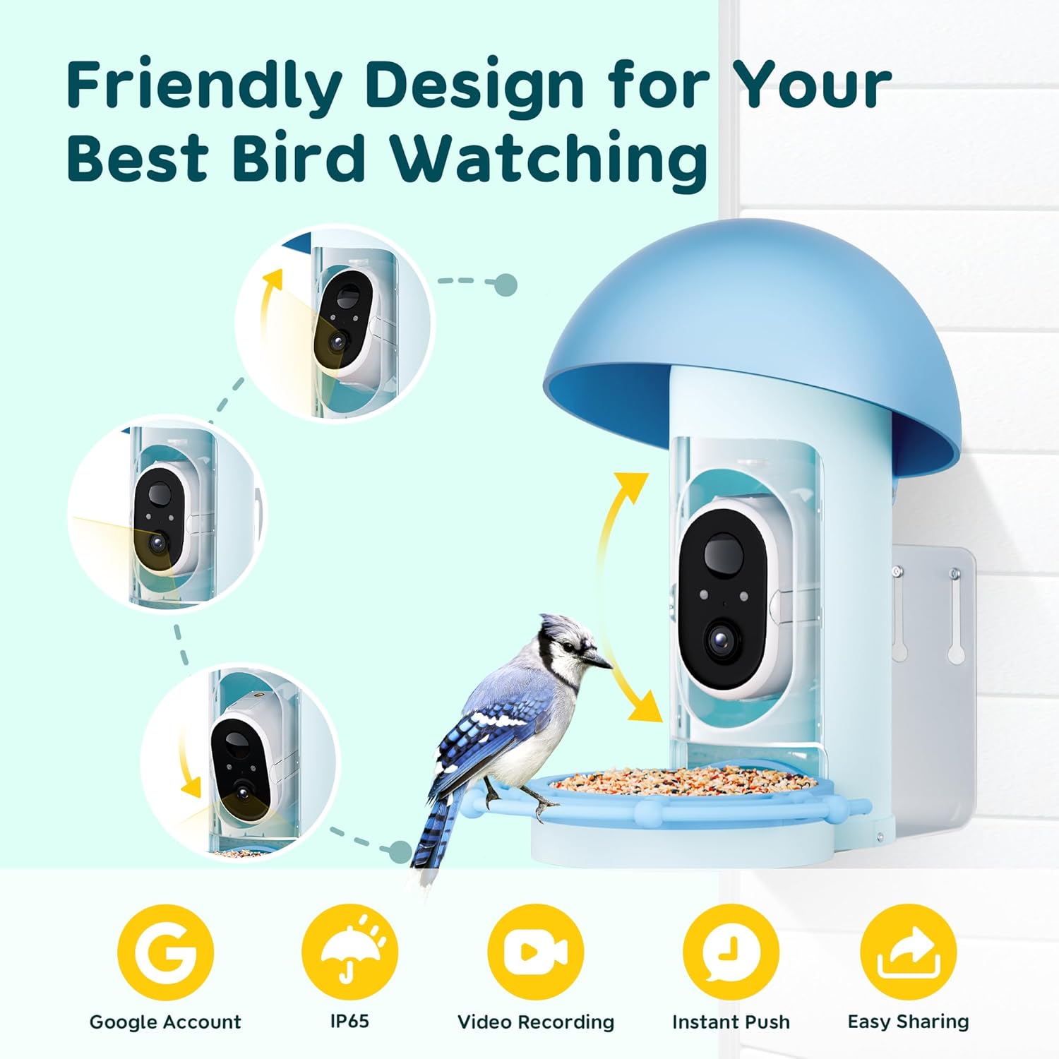 Diagram showing how to remove the camera unit from the bird feeder for maintenance.