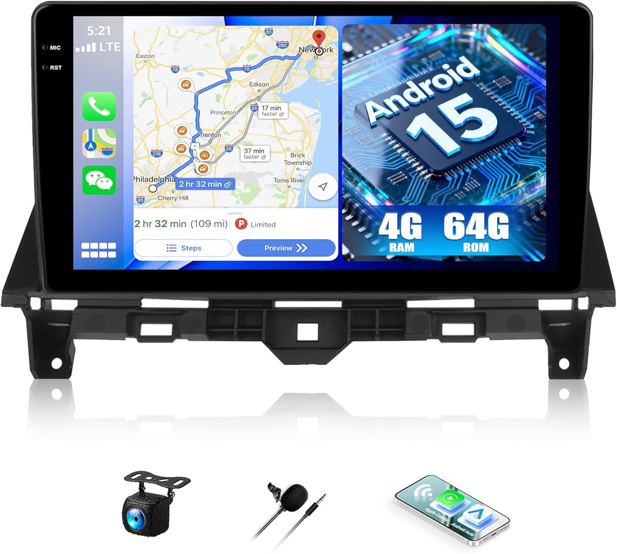 4G+64G Android Car Stereo for Honda Accord 2008 2009 2010 2011 2012 2013 Car Radio with Wireless Carplay Android Auto 10.1 Inch Touch Screen Head Unit Backup Camera WiFi GPS FM RDS Bluetooth