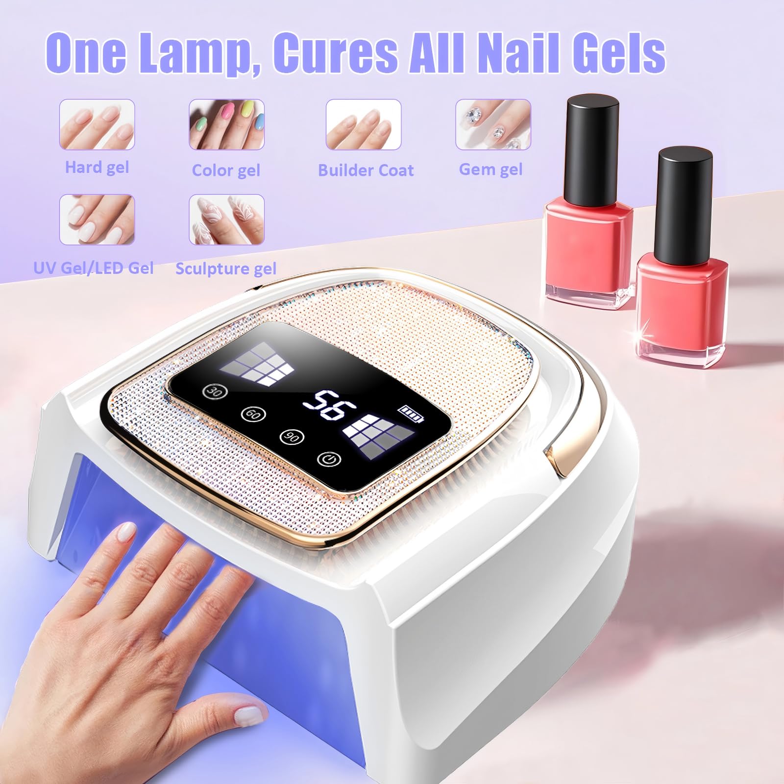 Lampe UV Ongles Gel, 120W Lampe UV LED Ongles Rechargeable Sans Fil avec 4 Minuteries, Professionelle Lampe LED Sèche Ongles avec Capteur Automatique Écran LCD pour Vernis à ongles Gels