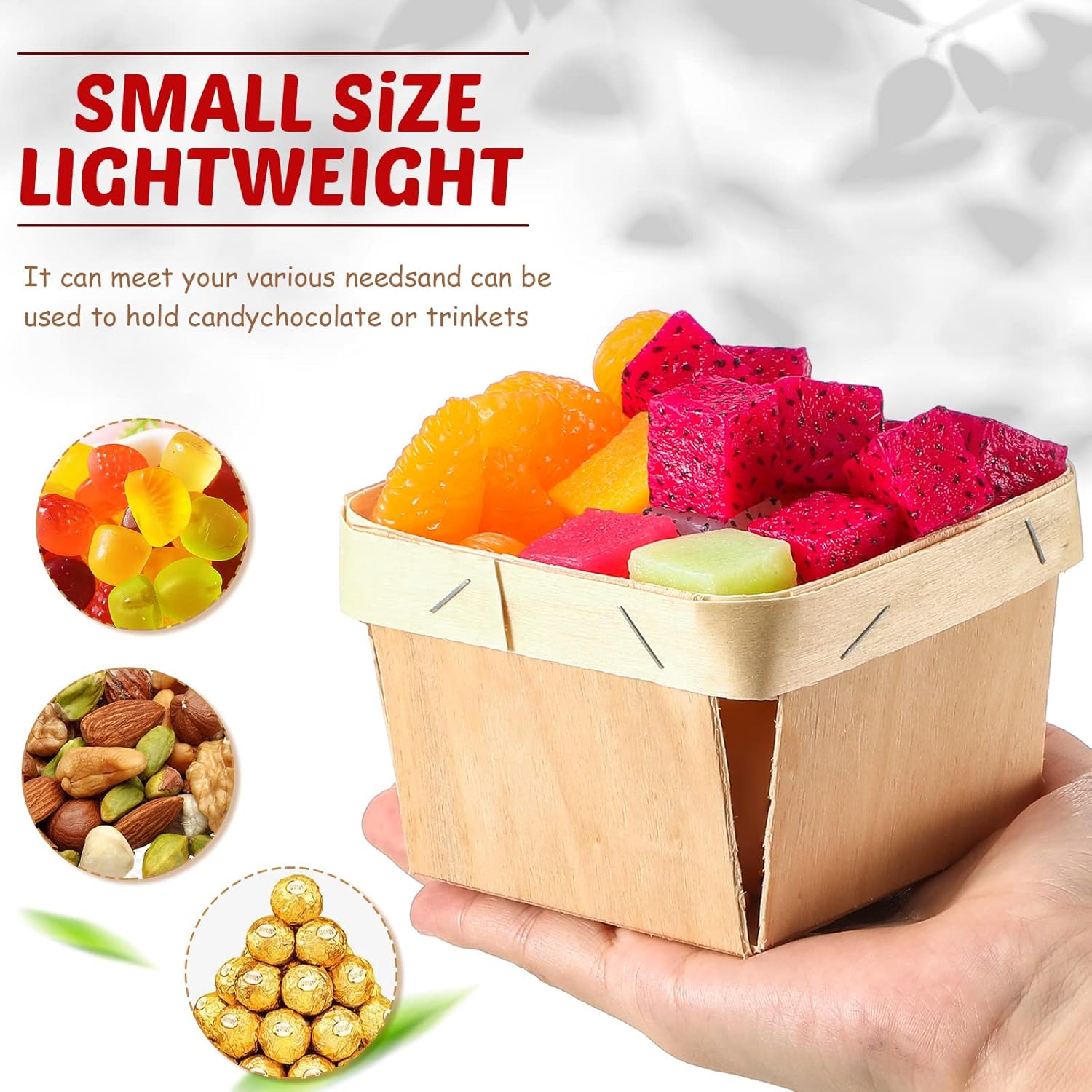 Unittype 50 Pcs Wood One Pint Wooden Fruit Strawberry Berry Basket Bulk 4 x 4 x 2.5 Inch Small Square Vented Container Boxes for Food Storage and Party Arts Crafts Decor (Fruit)