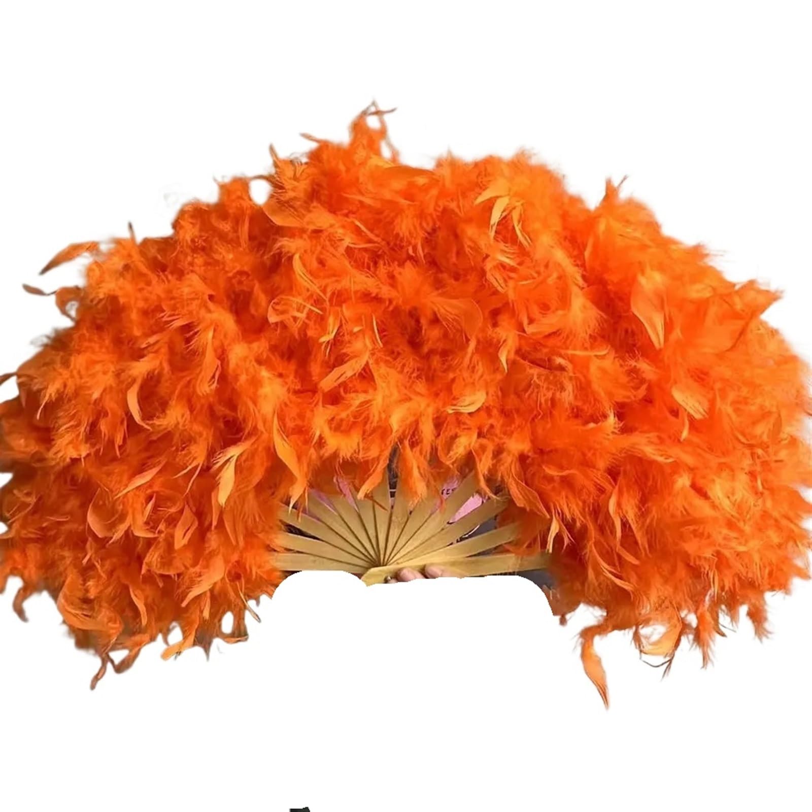 Wentylator składany 70 * 40cm Duży puszysty wachlarz z piór, wentylator sceniczny, wentylator taneczny, rekwizyty fotograficzne, wachlarz z piór, dekoracja weselna(Orange)