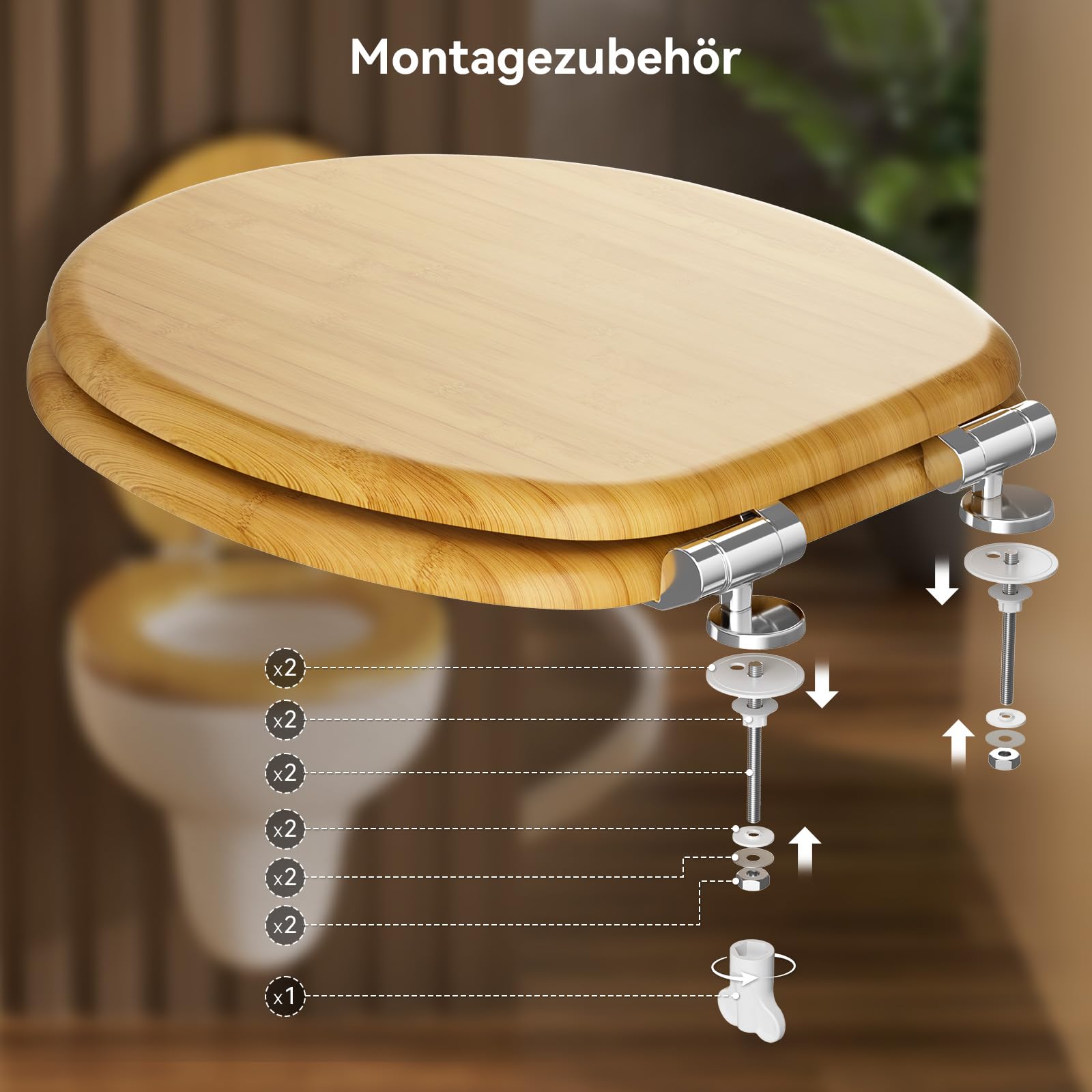 Deska sedesowa wolnoopadająca drewniana – deska sedesowa bambusowa deska sedesowa w kształcie litery O MDF antybakteryjna miękkie domykanie Softclose Toilet Seat maksymalne obciążenie 175 kg