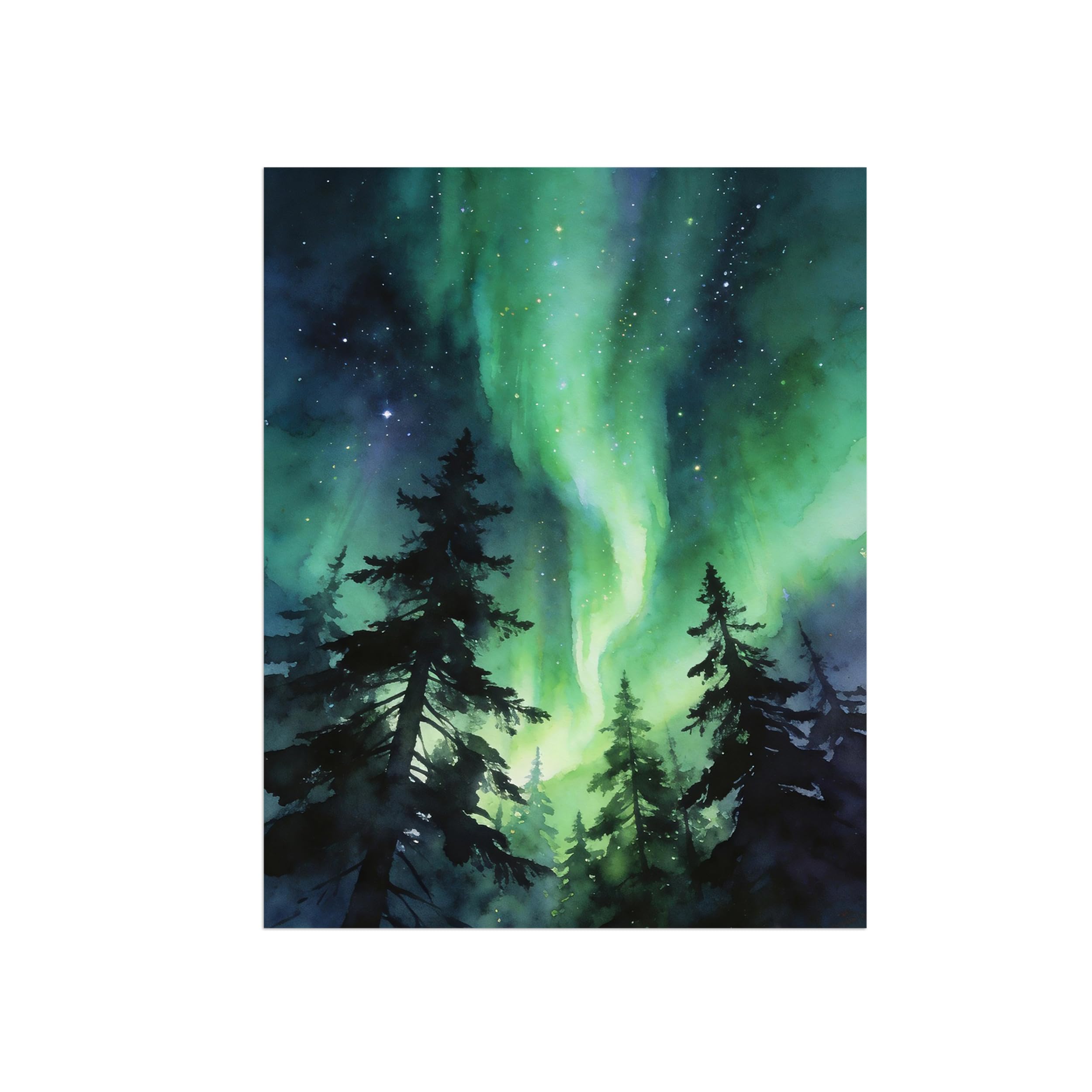 OZPWBVY Green Aurora Tree Landscape Canvas Wall Art Print Painting 70x90cm Unframed