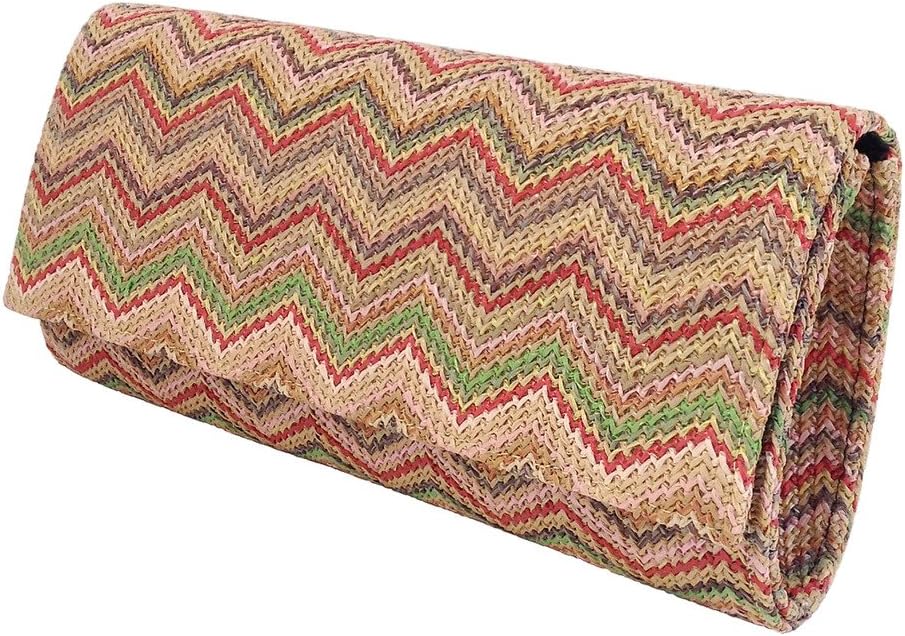 Multi Color Chevron Straw Clutch