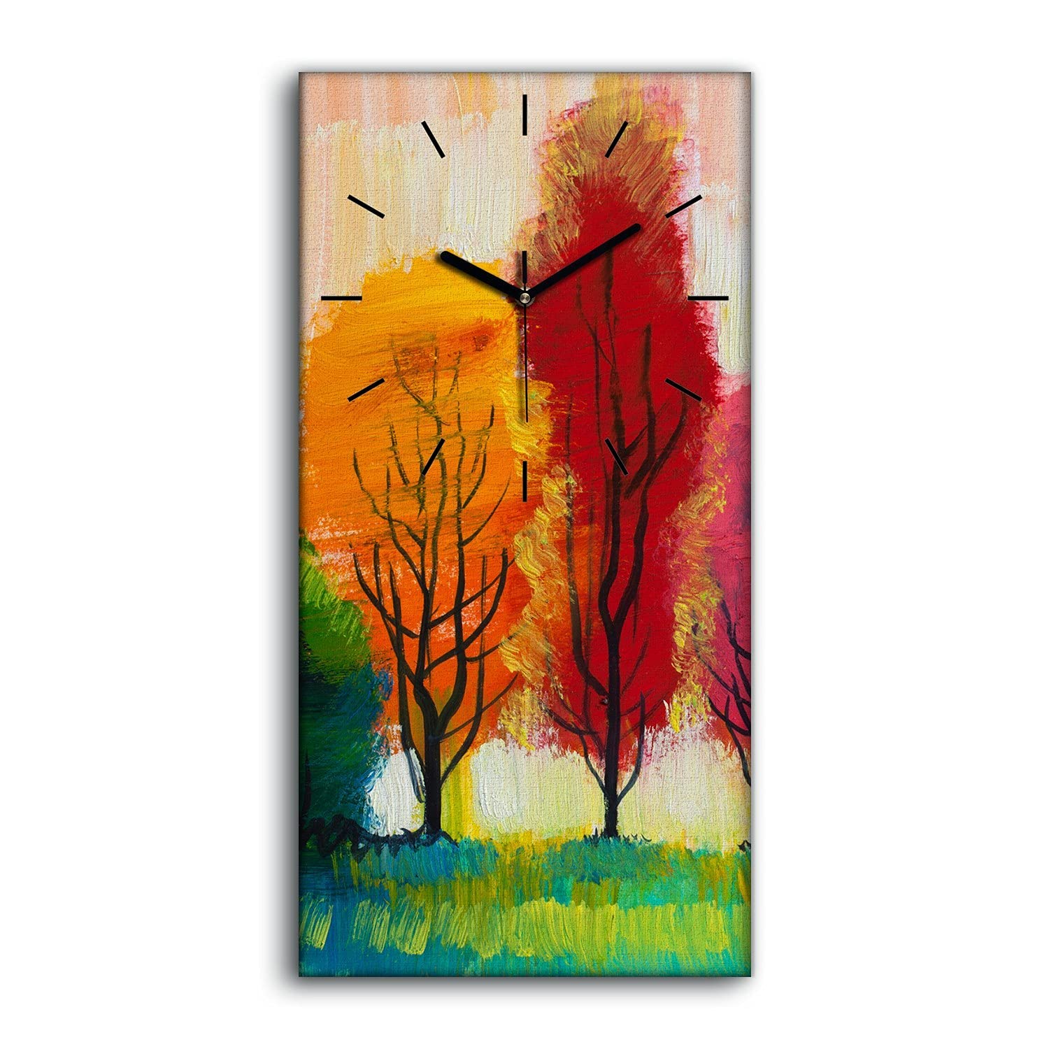 Horloge sur Toile Arbres Peignent l'Herbe Colorée pour une Ambiance Zen