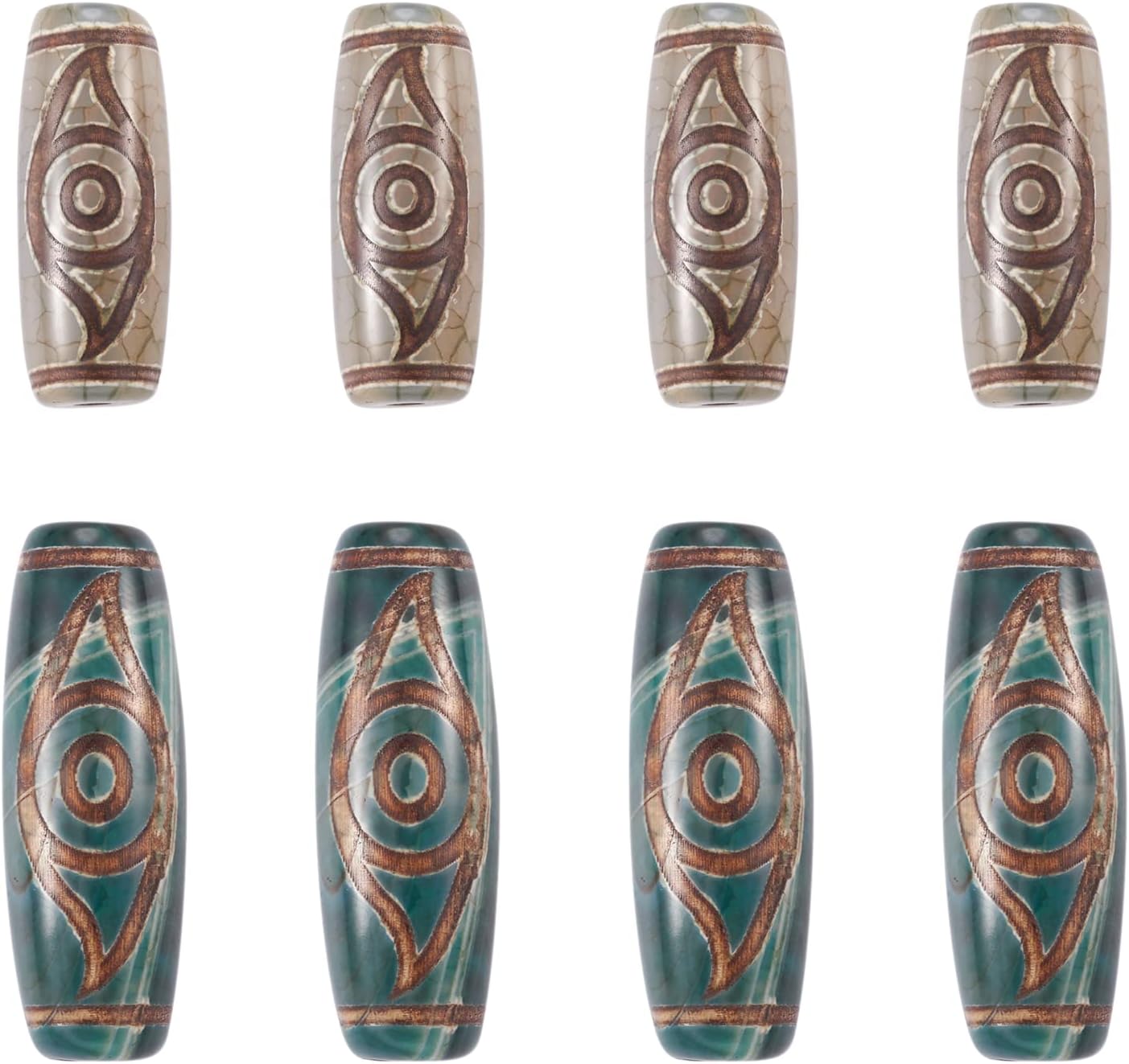 KISSITTY 10Pcs 2-Eye DZi Beads Natural Agate Beads for Rosary Prayer Jewelry Making Mixed Color Handmade Oval Spacer Bead with Dyed & Heated Jewelry Bead for DIY Crafting Hole: 1.5~3mm