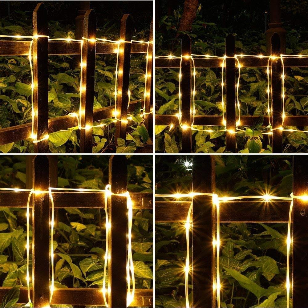 Guirnalda de Luces navideñas de 22 m/72 pies, 200 LED, 8 Modos de iluminación, Control Remoto, Funciona con Pilas, Ideal para decoración de Interiores y Exteriores (Blanco cálido).
