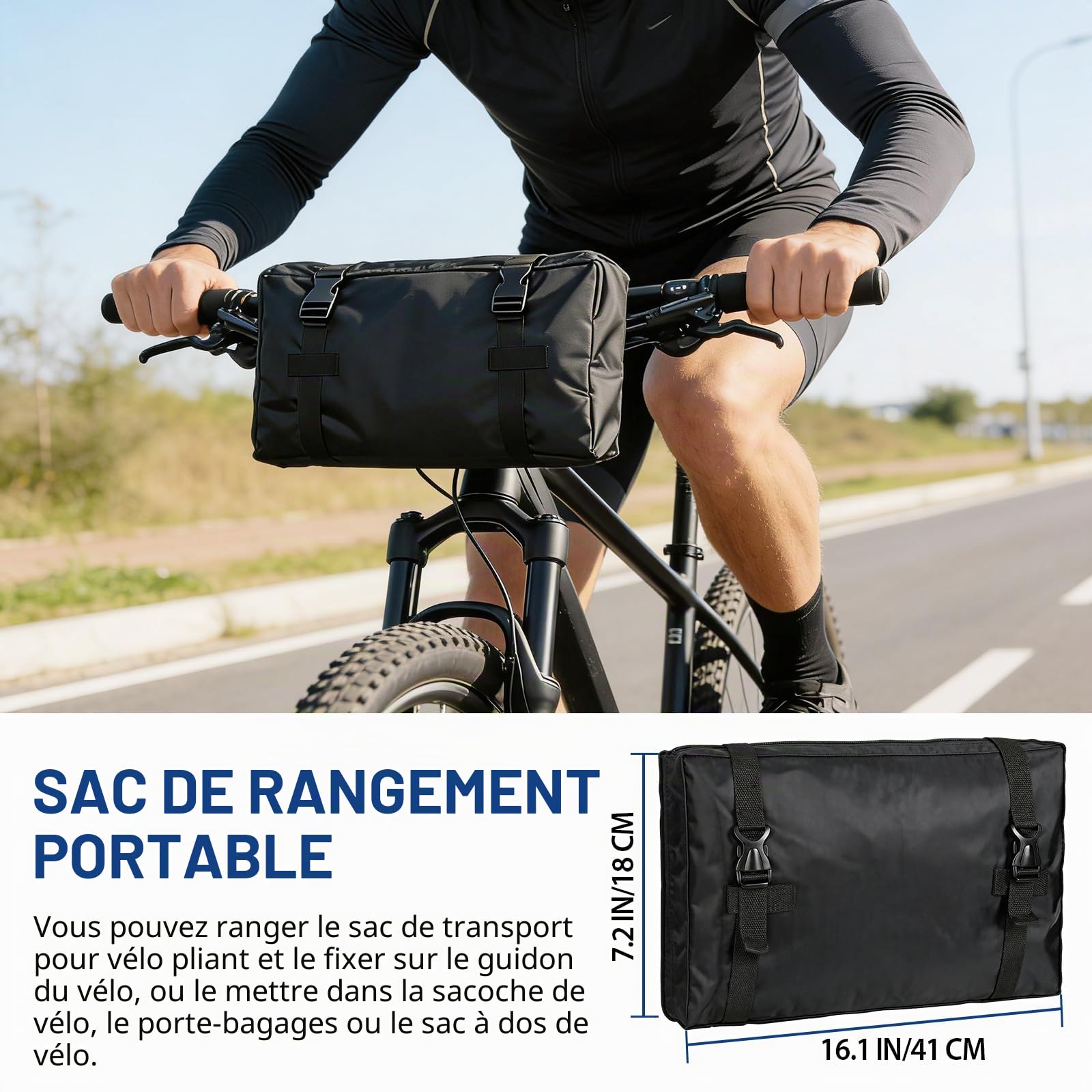 Sac de transport pour vélo étanche 800D - Sac de transport pliable - Sac de rangement pour vélo pliable - Pour vélo de 26 à 29 pouces