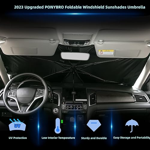 Miniatura 2 de Parasol plegable para parabrisas de automóviles, SUV, mini-camiones y furgonetas, ajuste universal, marco resistente con bloqueo UV 100% y