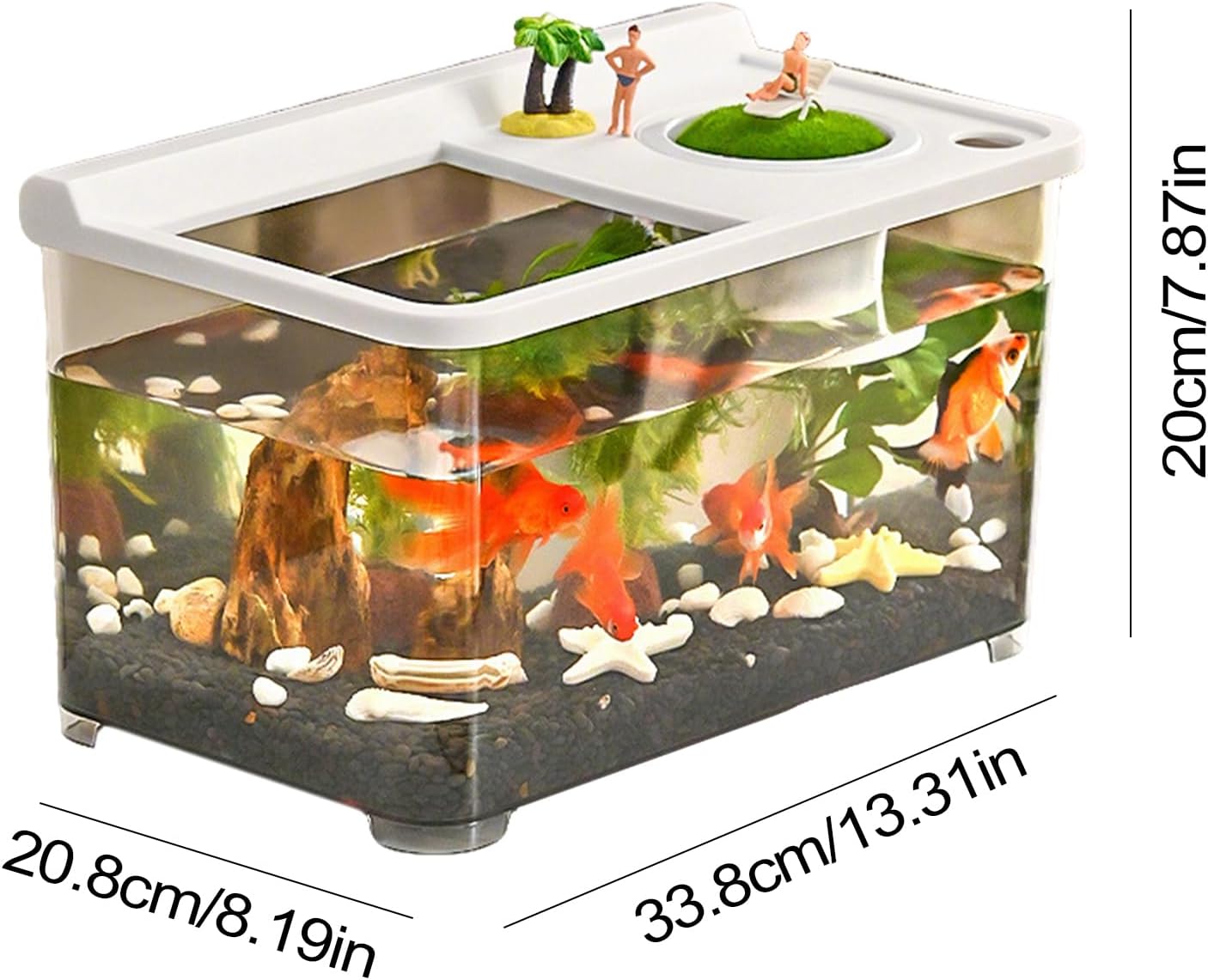 Betta Fish Tank 3 Color Lights, 13.31x8.19x7.87 inches, Household Aquarium for Tabletop Display, Mini Bowl with LED Lighting, Aquarium for Landscaping Home Workplace Entryway Foyer Bedroom