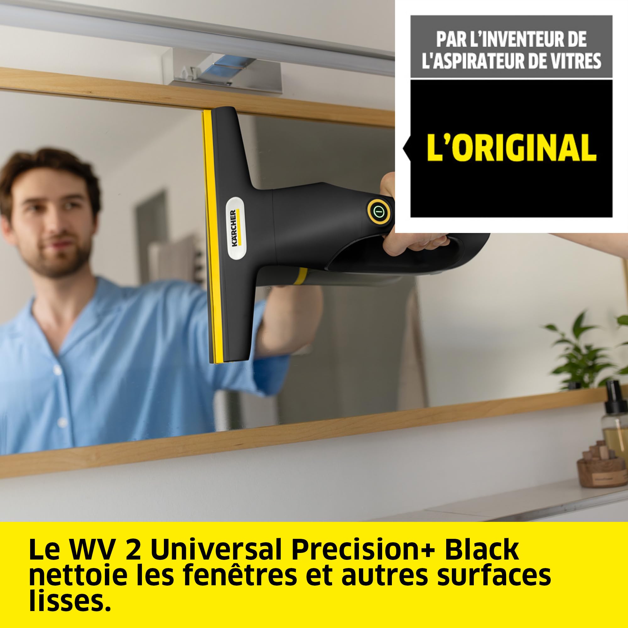 Kärcher nettoyeur de vitres sans fil WV 2 Universal Precision+ Black, autonomie : 35 min, réservoir : 120 ml, 2 raclettes, pulvérisateur avec bonnette en microfibres, nettoyant vitres 20 ml