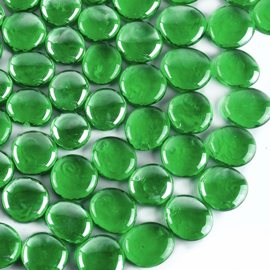 CYS EXCELX-Large 1.1"-1.35" Green Glass Flat Gemstone Vase Fillers (3 LBS) Multiple Color Choices Marble Beads Aquarium Rocks Floral Supplies Stones Decorative Mosaic Gem Pebbles