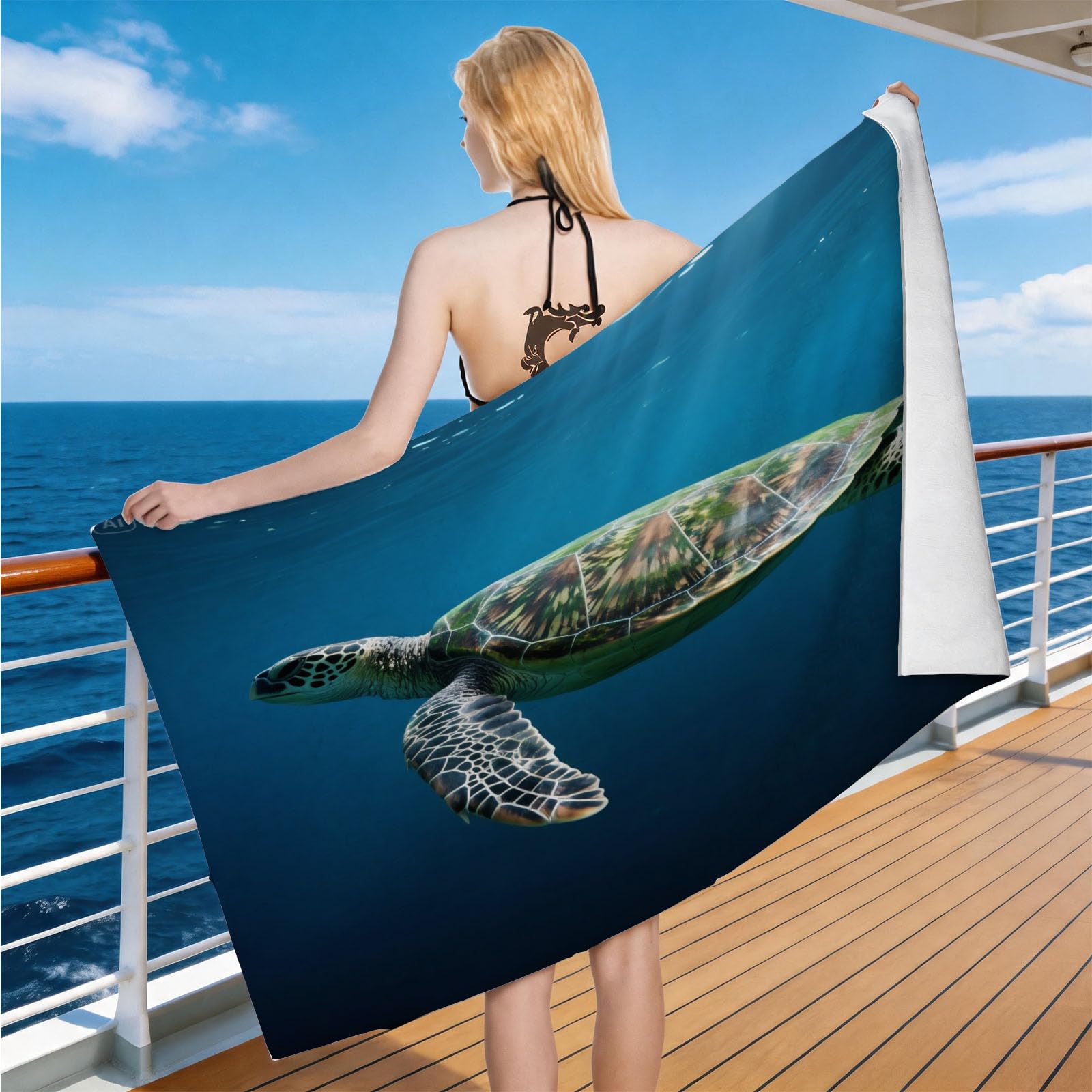 Hongduo Microfiber Quick Dry Beach Towel Ocean Sea Turtle, 3D Nature Scene Beach Towels Absorbent Fast Drying Bath Towels, Travel Camping Gym Swimming Bathroom (100x200cm)