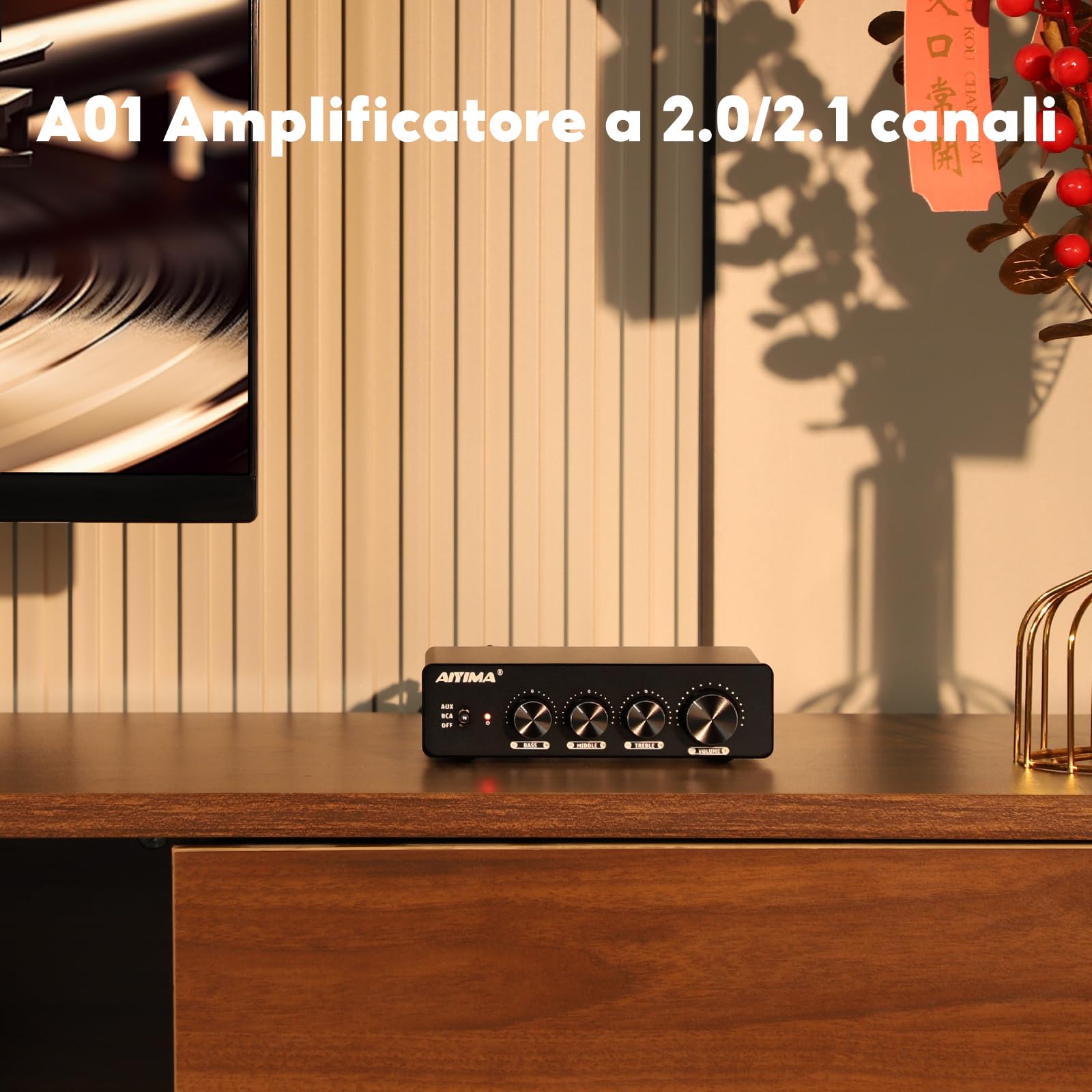 AIYIMA A01 TPA3116 Amplificatore di potenza 2.0/2.1 CH Stereo HiFi Amplificatore di Classe D Integrato per altoparlante domestico 100W Mini Amplificatore con Bass Alto Treble Control