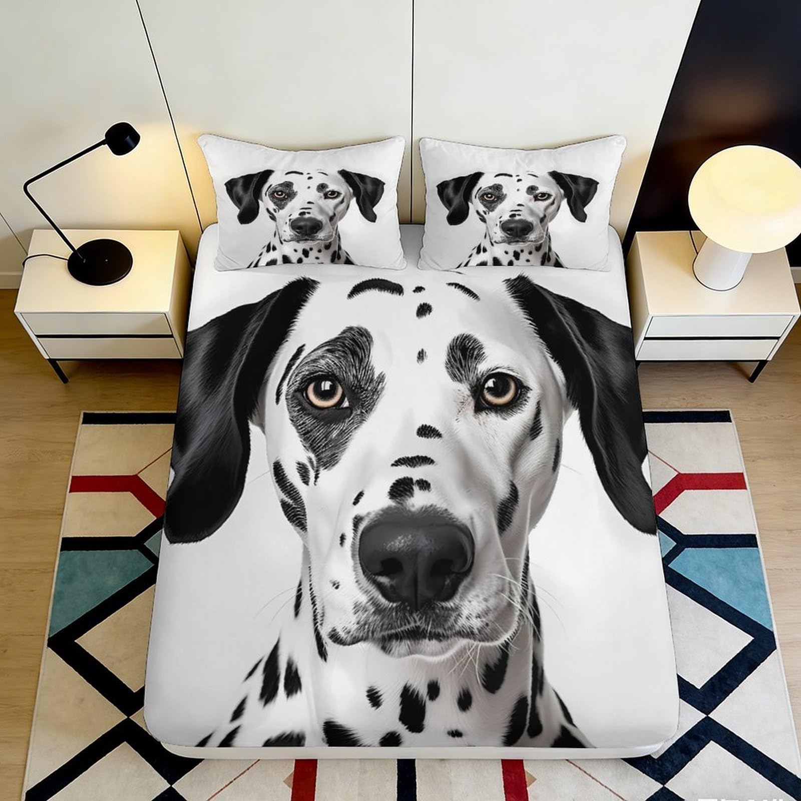 3D Printed Dalmatian Fitted Sheet Microfiber Deep Pocket Bedroom Bedding Dalmatian Mattress Fitted Cover Non-Slip Washable 200x200x25cm 90x200x25cm