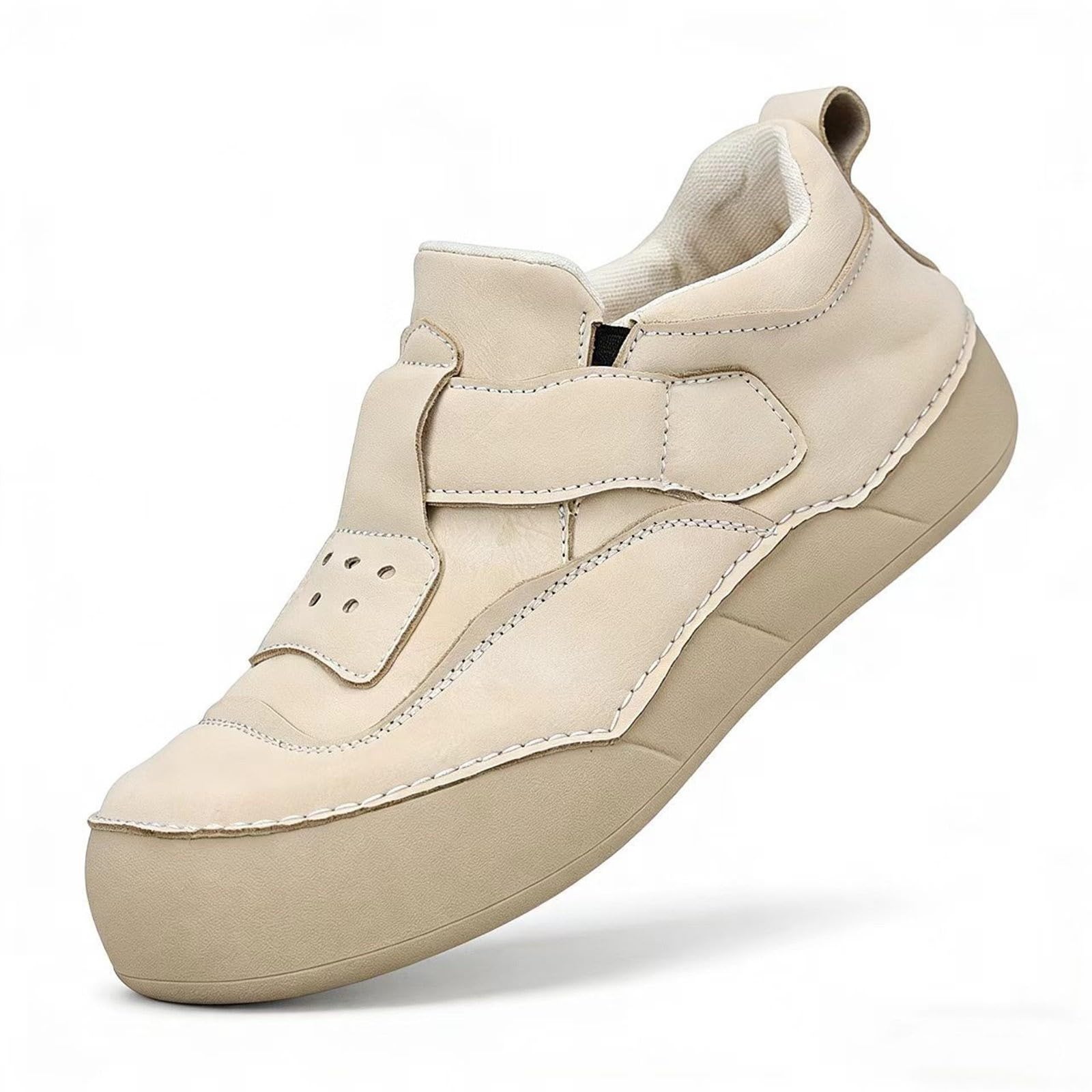 Damskie wsuwane trampki skórzane oddychające podparcie łuku szerokie palce trampki do chodzenia moda damska outdoorowe buty sportowe do biegania jesień na co dzień lekki trener, BEŻOWY, 40 EU