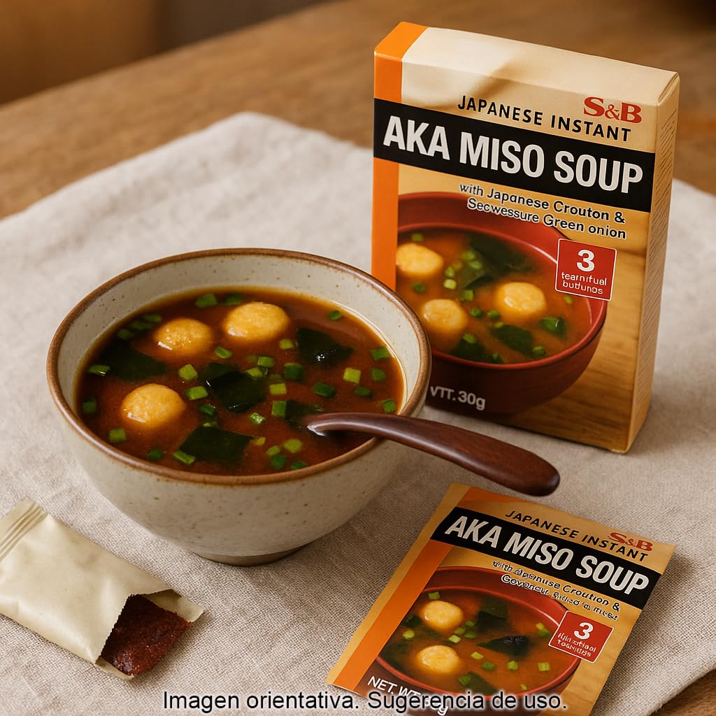 Sopa Miso Aka Instantánea Japonesa 3 Raciones en Sobres Individuales Caldo Umami con Algas y Cebollino Lista en 1 Minuto Ideal Entrante Cena Rápida Cocina Asiática