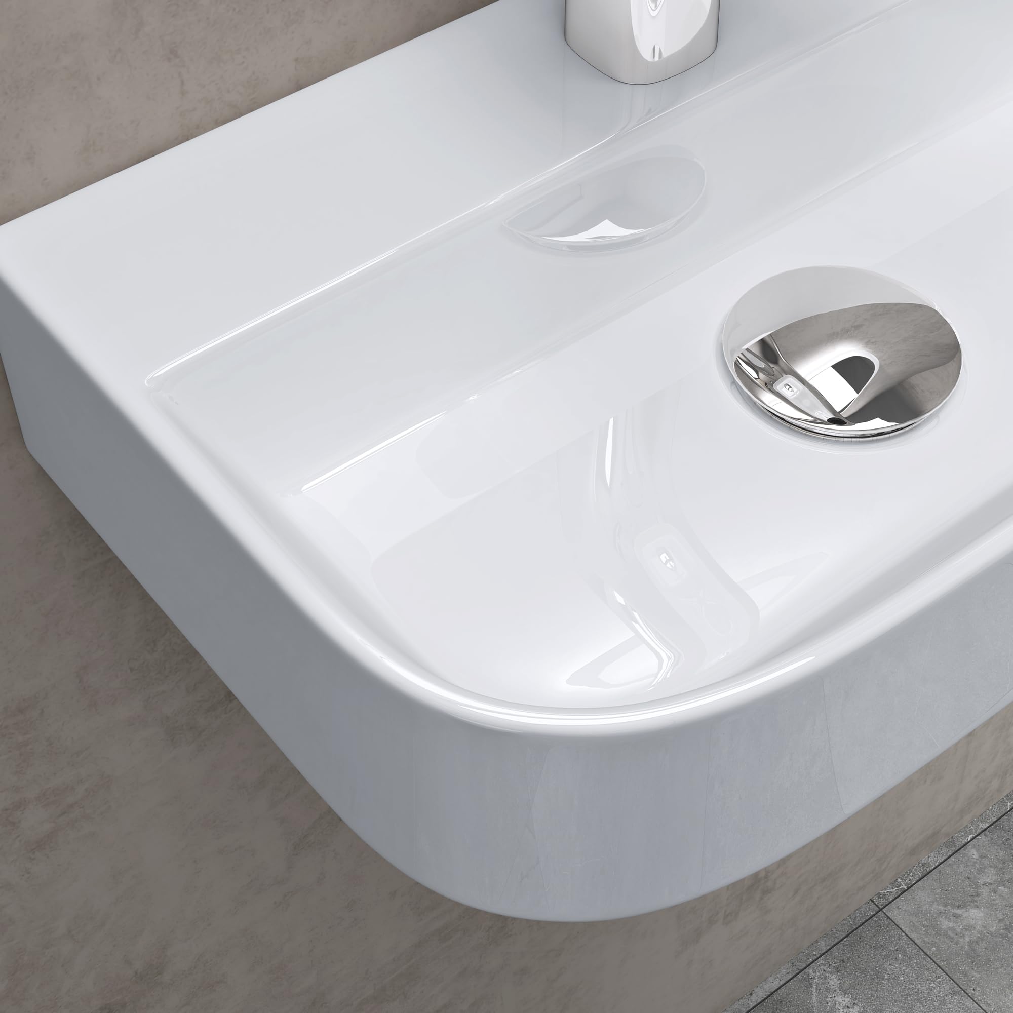 doporro Lavabo sobre Encimera Lavabo Suspendido Baño Rectangular | Cerámica | 38x23,5x8 cm | Blanco | con Recubrimiento de Nano | Brüssel003