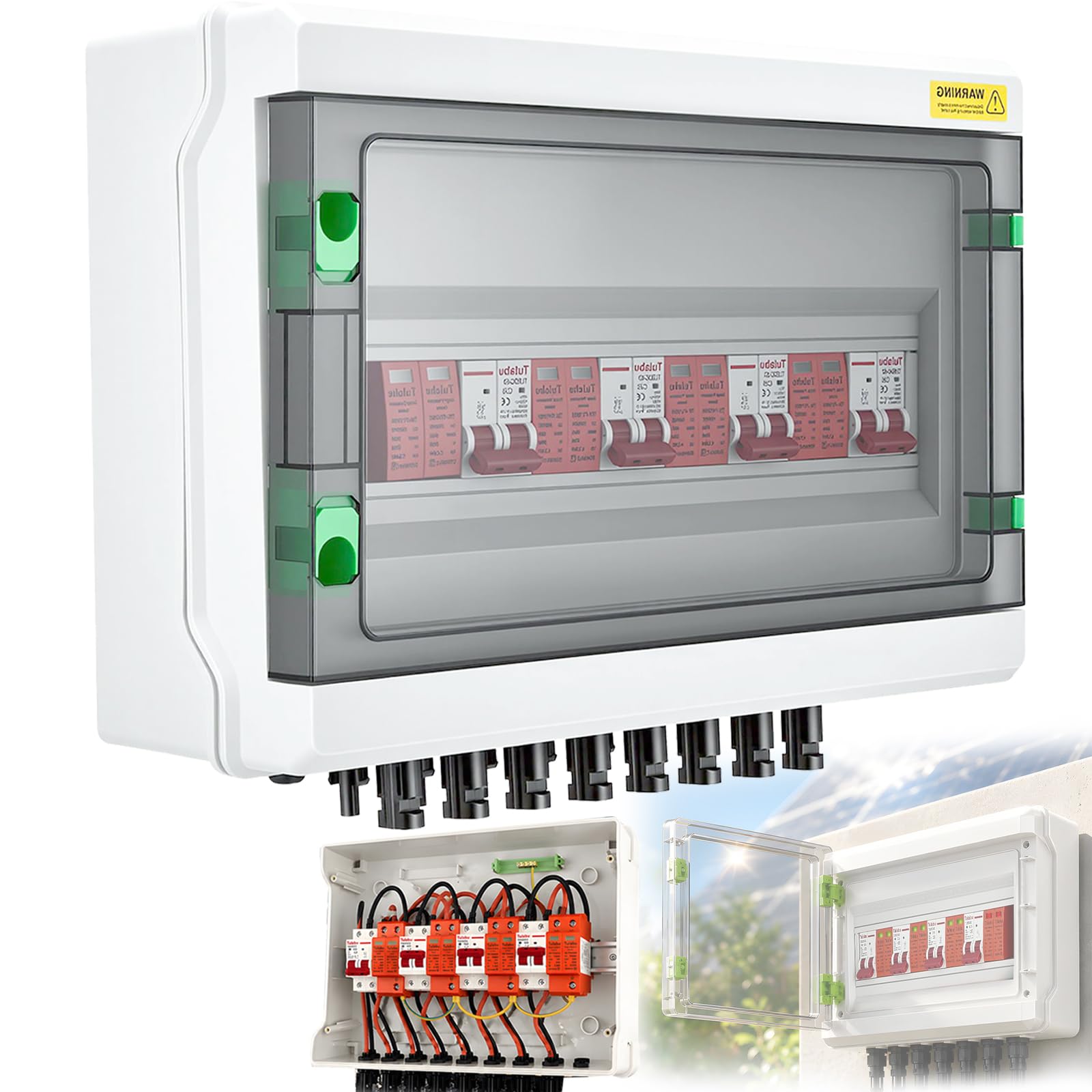 Überspannungsschutz PV, DC 40A/1000V 4 in 4 out Trennschalter Blitzschutz Leitungsschutzschalter 4 String 1000V DC 40A 20-40KA IP65 Wasserdicht Solar Anschlusskasten für Photovoltaik PV Anlage