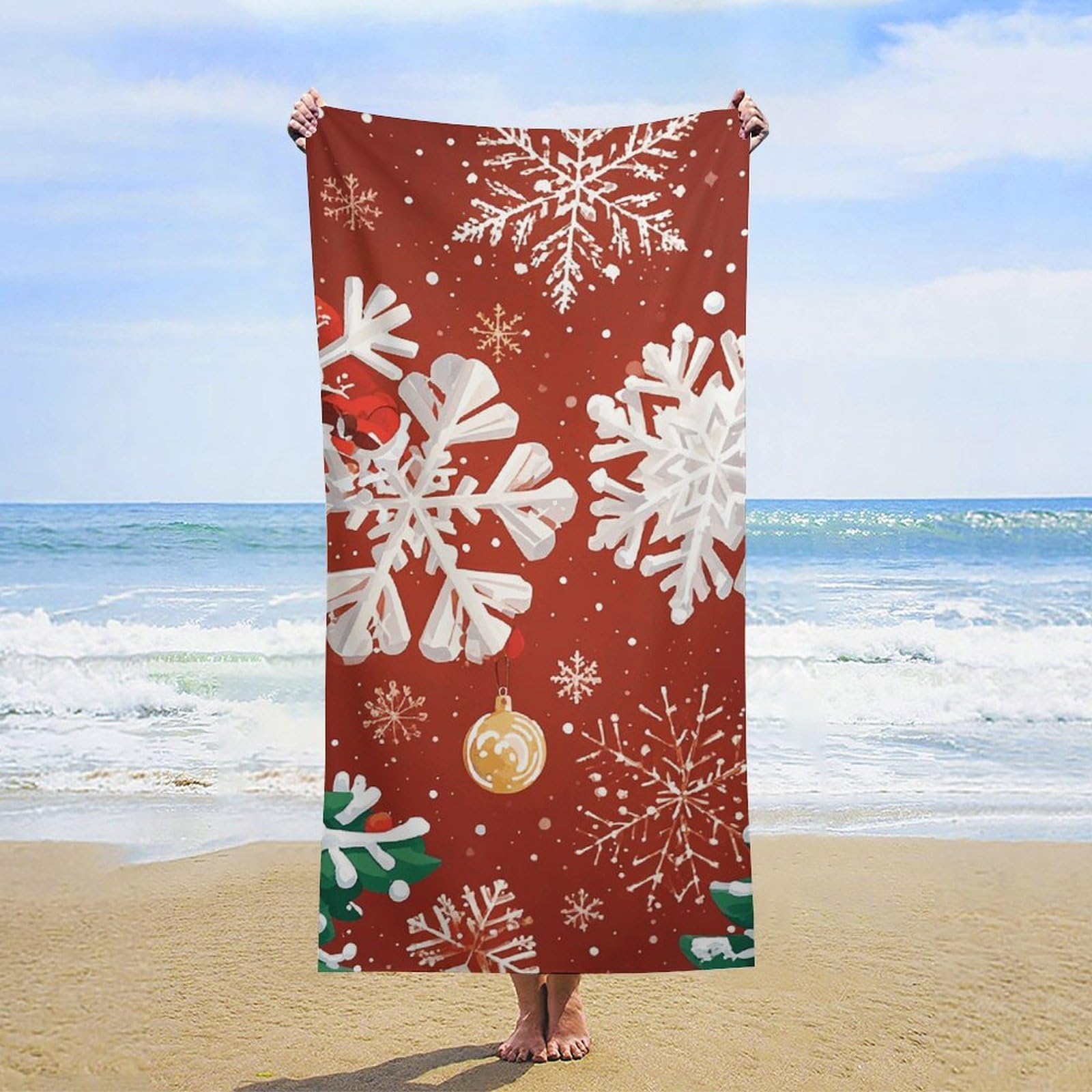 Anceky Oversized Snowflakes Beach Towel Soft Microfiber Bath Towel Quick Dry Absorbent Travel Pool Towels Lightweight Sand Free Blanket Machine Washable for Swim Picnic