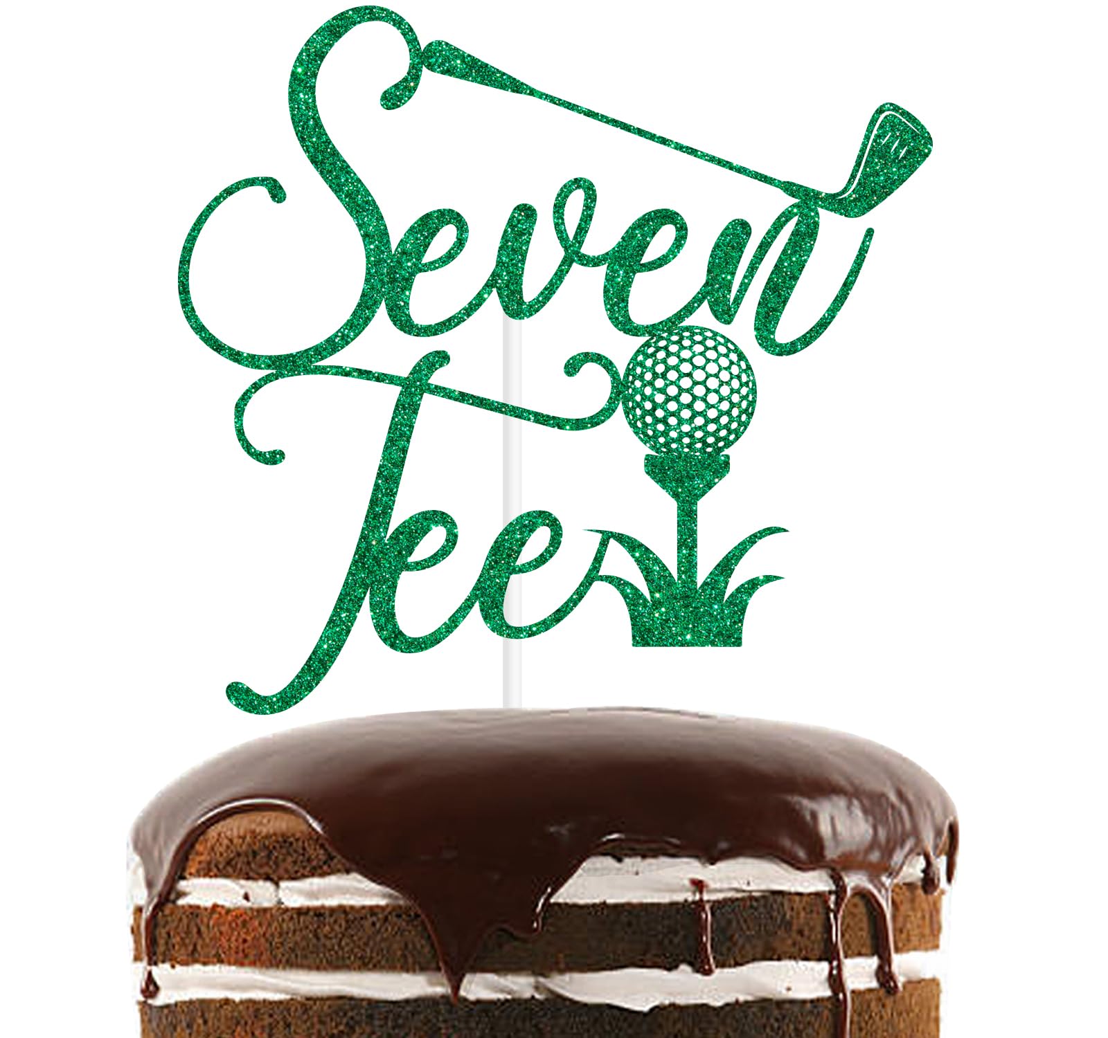 Green Glitter Seven Tee Cake Topper, Sports Birthday Cake Décor, Golf Ball Player Themed 70th Birthday Party Decorations Supplies