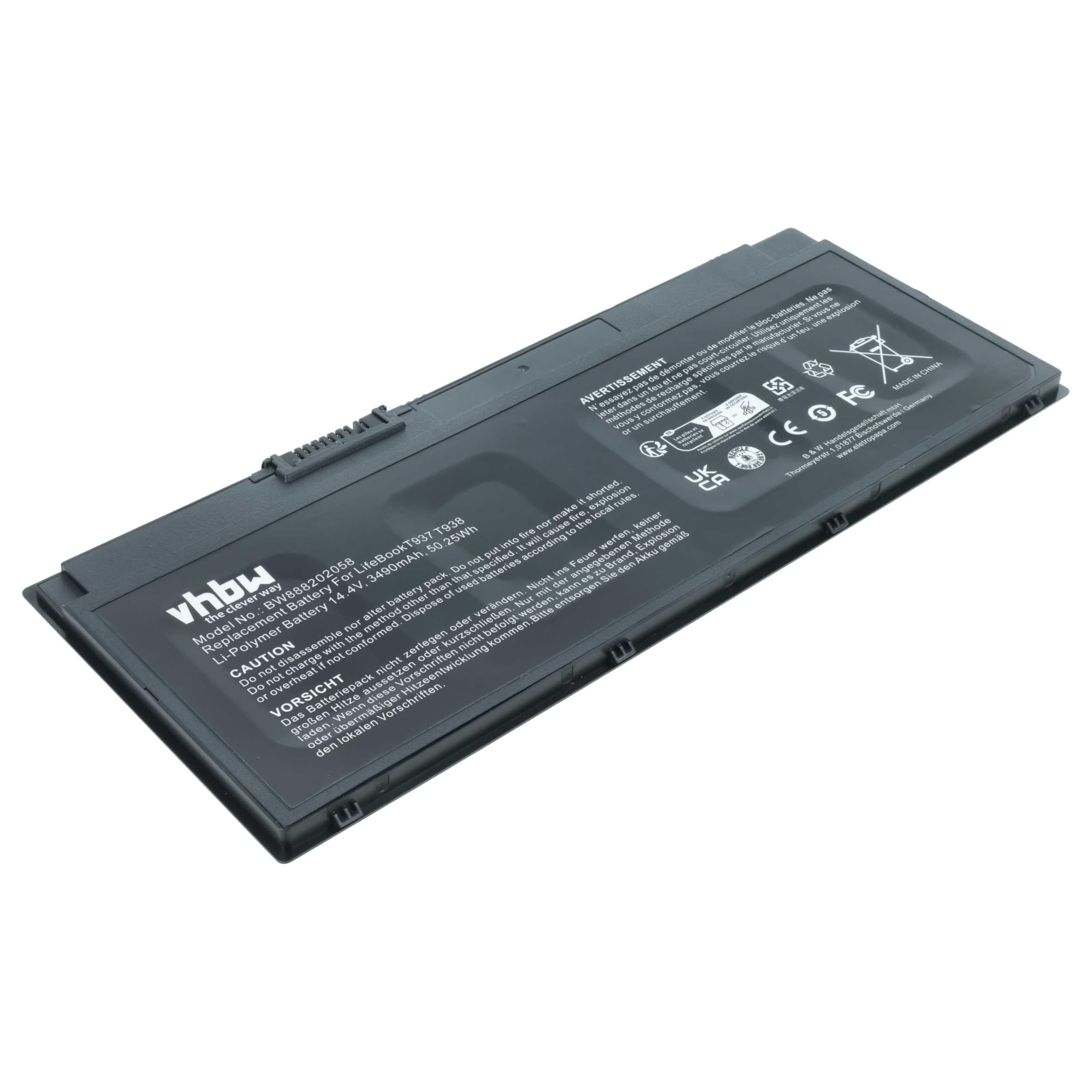 vhbw 1x batería reemplaza Fujitsu 34053269, 34061271, 34076858, 34068253, 34074674 para Notebook (3490 mAh, 14,4 V, Li-Ion)