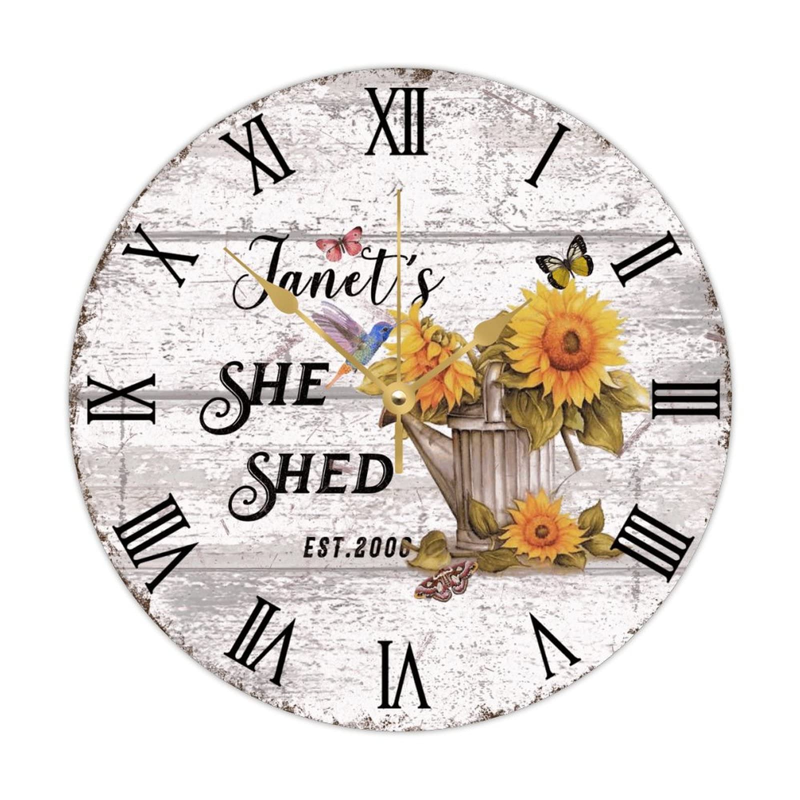Horloge murale personnalisée en bois retro She Shed 38cm