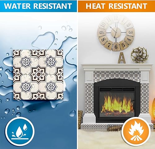 Miniatura 4 de Mi Alma Adhesivo para azulejos, fácil aplicación, ideal para baño, cocina, azulejos de pared (azul y marrón, 8 x 8 pulgadas)