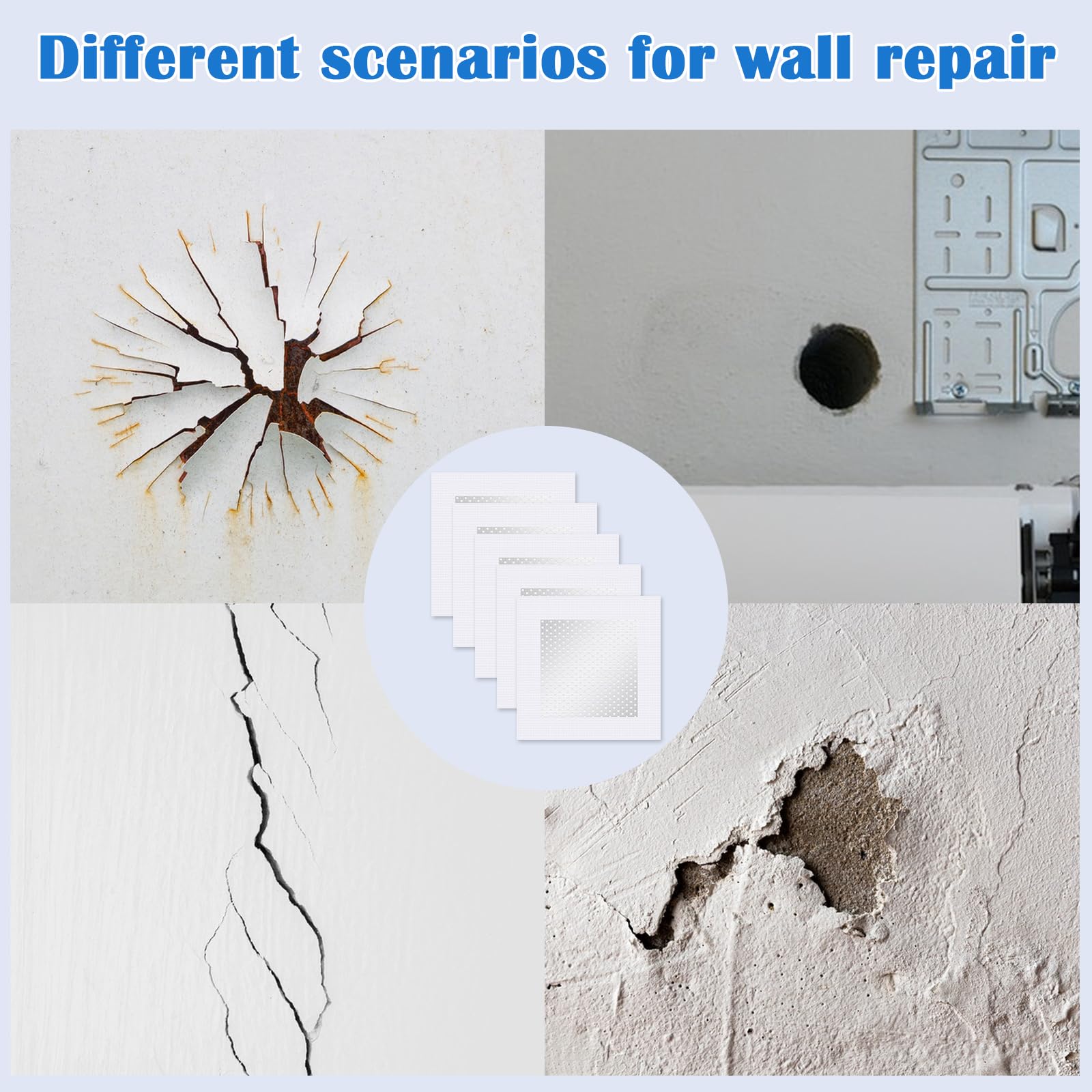Kit de réparation mural 9 pièces patch en aluminium autocollant 4x4 pouces pour trous dans le mur