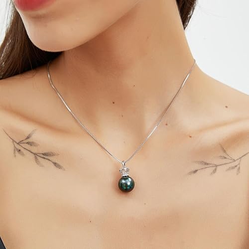 Miniatura 3 de YAMI 12-13MM Black Pearl Pendant Necklace for Women, Handpicked Genuine Tahitian Saltwater Cultured Round Pearls, 18+2 Inch Adjustable Sterling