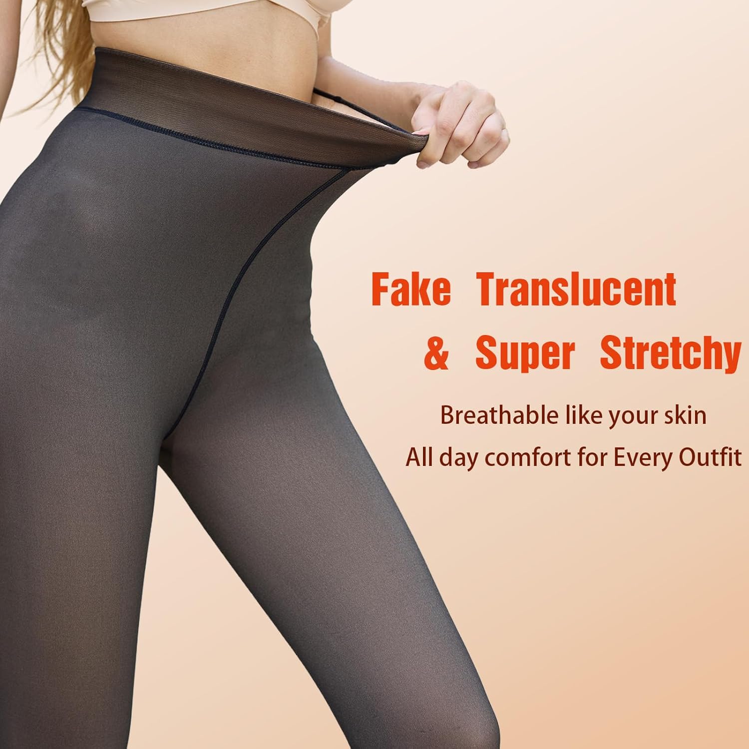 Women's Winter Fleece Lined Thermal Tights, Fake Sheer Look Opaque Leggings, Thick Warm Pantyhose for Cold Weather - Image 3