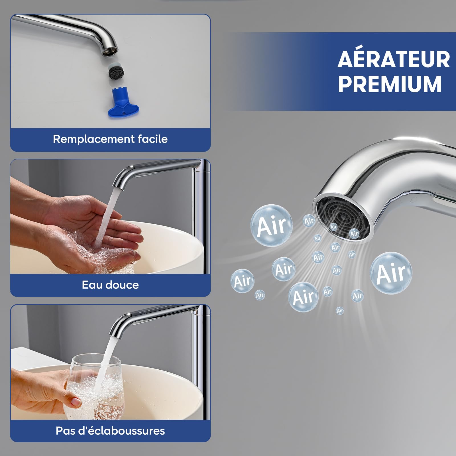 Mitigeur de Lavabo Haut Pivotant à 360°, BuntHaus Robinet pour Vasque à Poser, Robinet de Lavabo Salle de Bains, Chaud et Froid, Hauteur de Bec 204mm, Aérateur Amovible, Acier Inoxydable Chromé