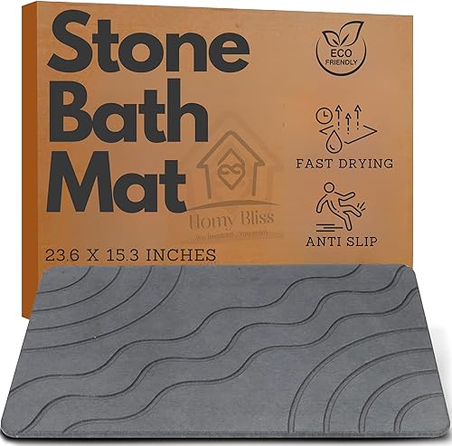 Tapete de baño de piedra Tapete de baño de tierra de diatomeas de secado rápido, súper absorbente, tapete de piedra de ducha antideslizante, tapete